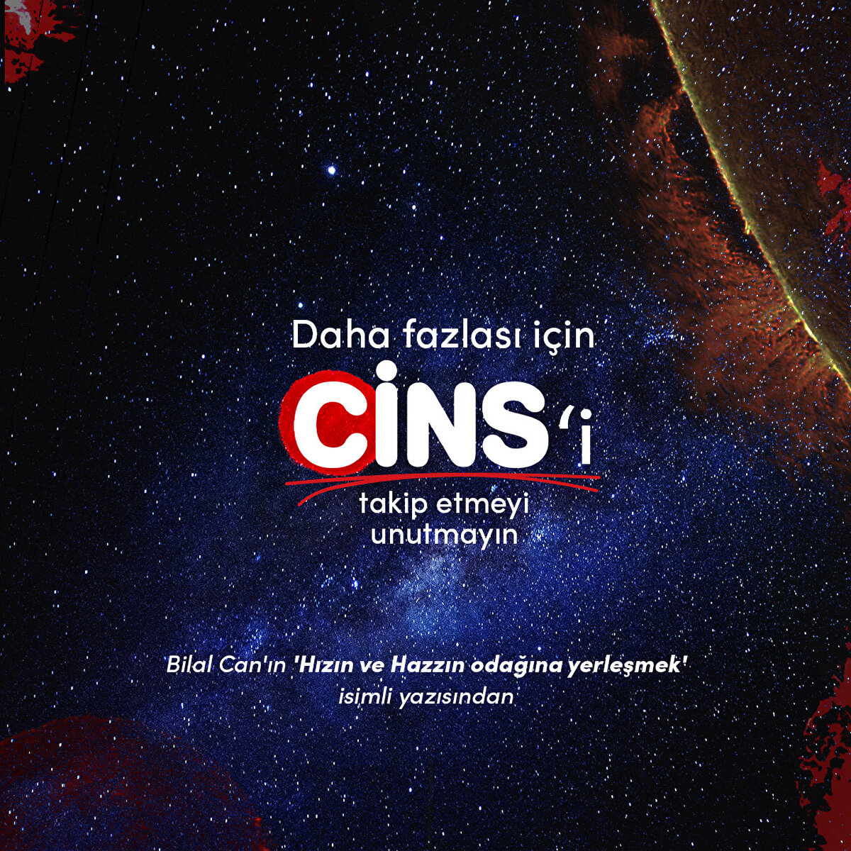 Daha fazlası için Cins'i takip etmeyi unutmayın
Bilal Can'ın 'Hızın ve Hazzın odağına yerleşmek isimli yazısından