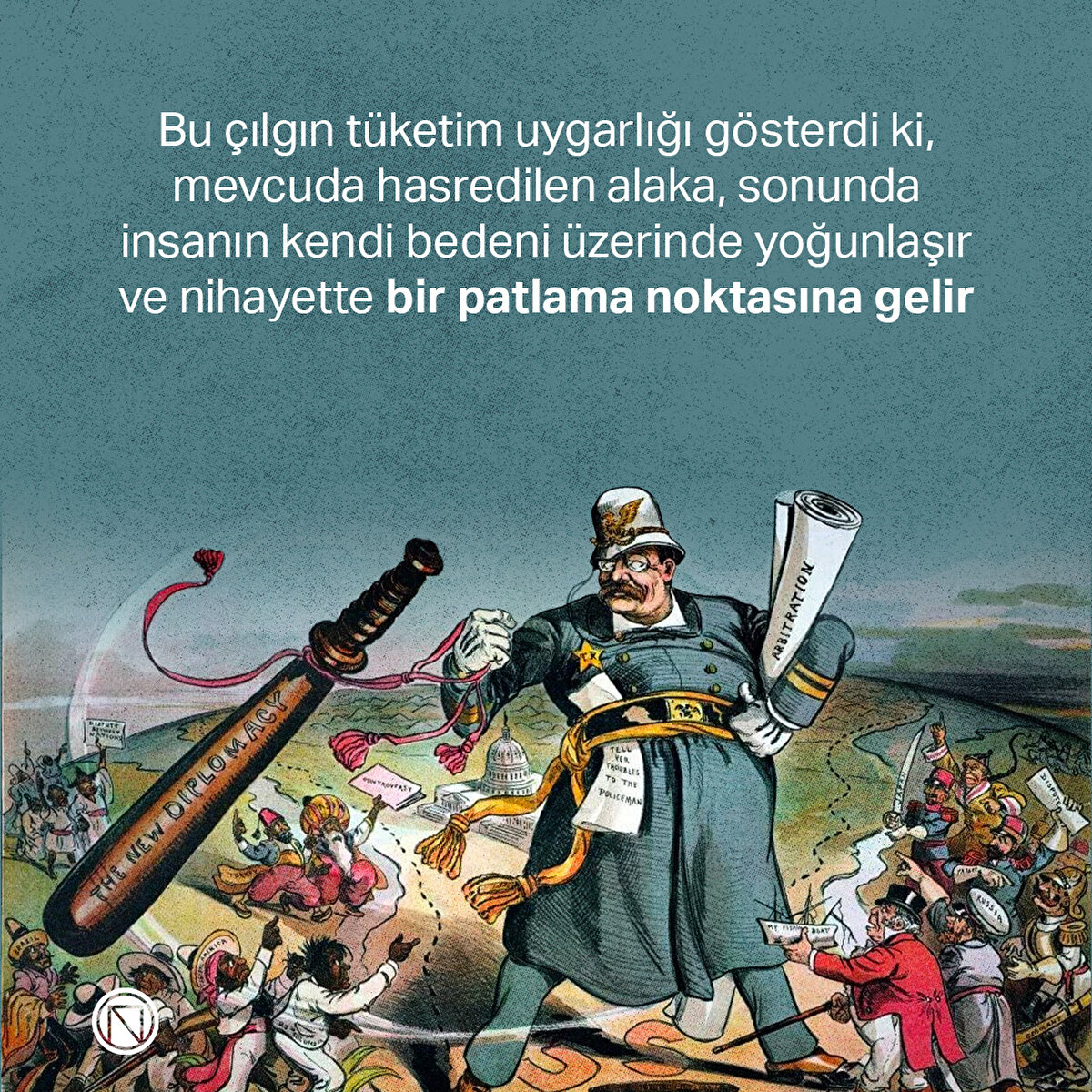 Bu çılgın tüketim uygarlığı gösterdi ki, mevcuda hasredilen alaka, sonunda insanın kendi bedeni üzerinde yoğunlaşır ve nihayette bir patlama noktasına gelir
