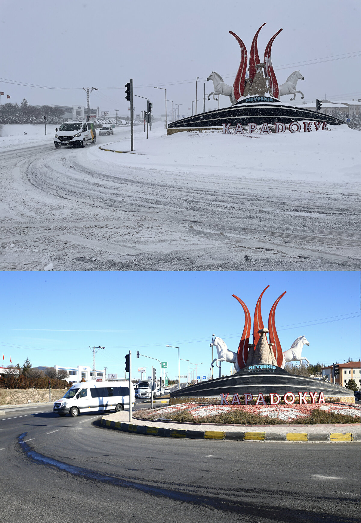 Kapadokya'da peribacaları ve doğal kaya oluşumlarıyla kaplı vadilerde, geçen kış ile bu yıl aynı noktalardan çekilen fotoğraf ve görüntüler bölgedeki kuraklığı gözler önüne seriyor.<br><br>