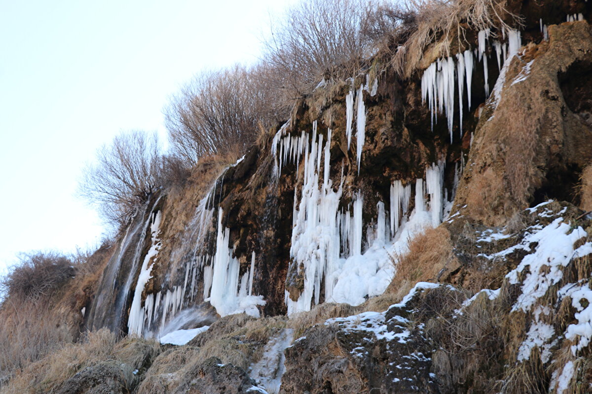 İl merkezine 30 kilometre uzaklıkta bulunan Çağlayan beldesindeki şelale, hava sıcaklığının gece sıfırın altında 8 dereceye kadar düşmesiyle büyük oranda dondu.