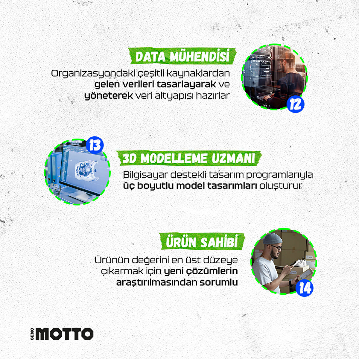 Data mühendisi; Organizasyondaki  çeşitli kaynaklardan gelen verileri tasarlayarak  ve yöneterek veri altyapısı hazırlar