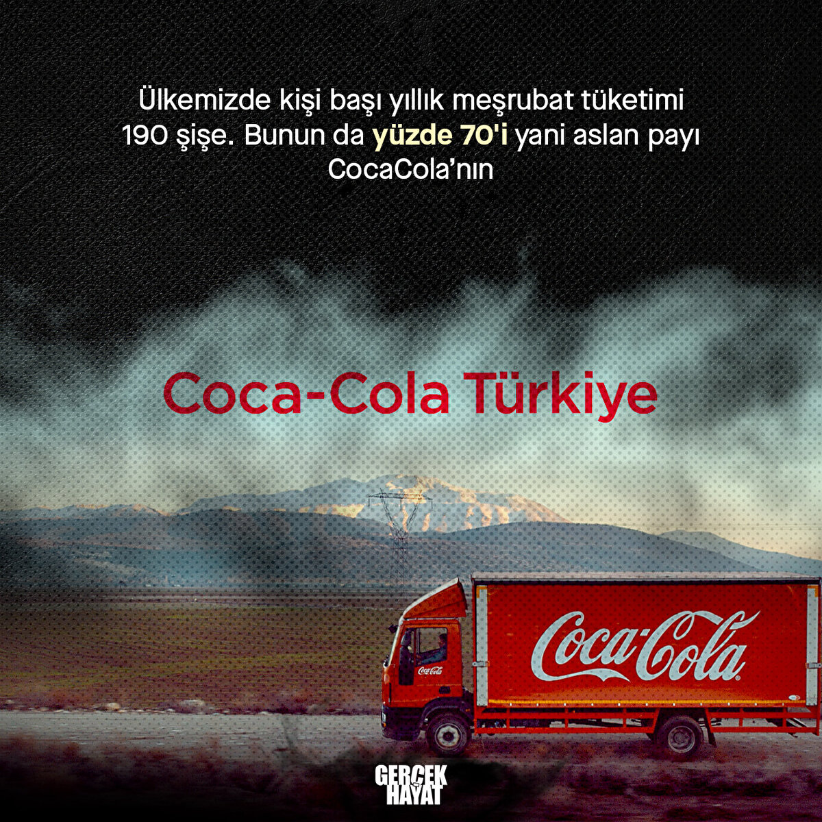 Ülkemizde kişi başı yıllık meşrubat tüketimi 190 şişe. Bunun da yüzde 70'i yani aslan payı CocaCola’nın