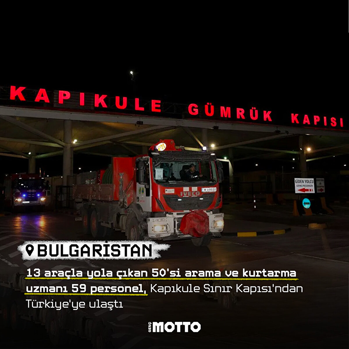 BULGARİSTAN 13 ara&#231;la yola &#231;ıkan 50'si arama ve kurtarma uzmanı 59 personel, Kapıkule Sınır Kapısı'ndan T&#252;rkiye'ye ulaştı