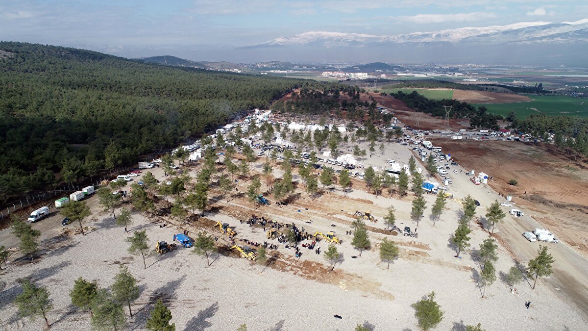 Bugüne kadar 3 bin civarında deprem kurbanı, iş makineleriyle kazılan mezarlara defnediliyor.<br>6 Şubat günü saat 04.17’de merkez üssü Pazarcık ilçesi olan 7.7, aynı gün saat 13.24’te ise bu kez merkez üssü Elbistan ilçesi olan 7.6 büyüklüğünde iki deprem meydana geldi.