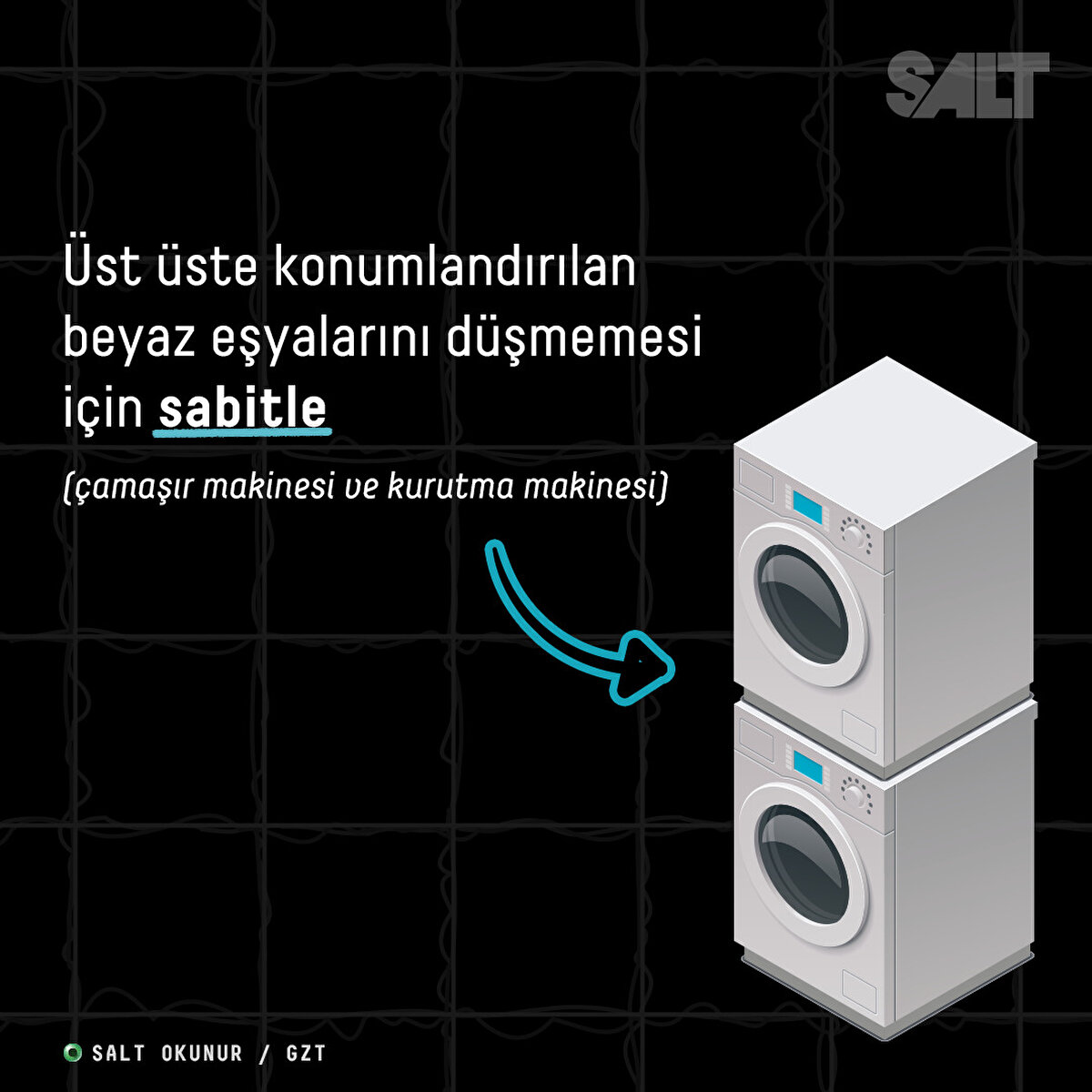 Üst üste konumlandırılan beyaz eşyalarını düşmemesi için sabitle