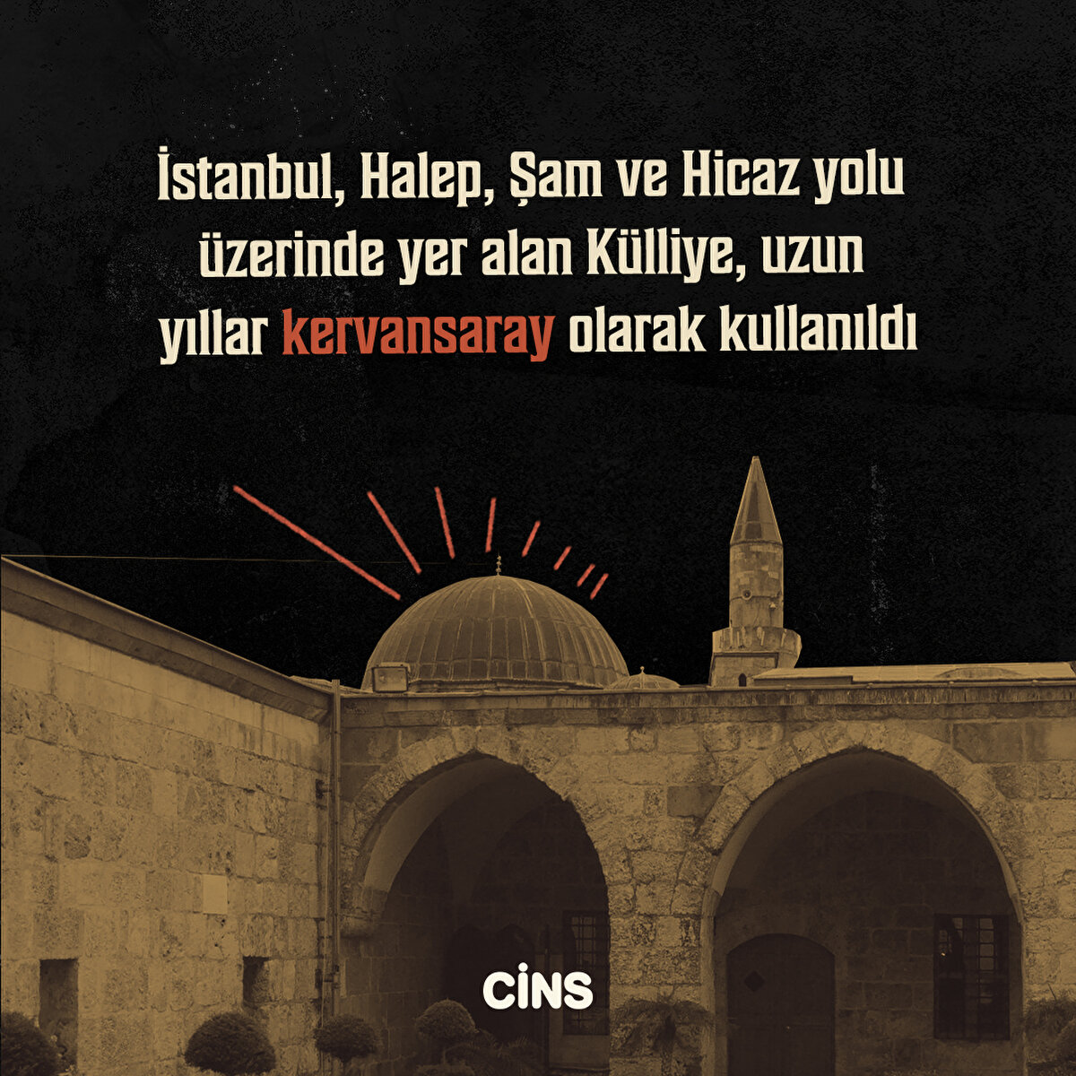 İstanbul, Halep, Şam ve Hicaz yolu üzerinde yer alan Külliye, uzun yıllar kervansaray olarak kullanıldı