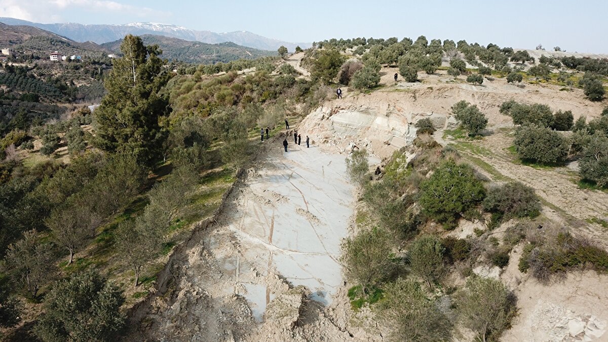 Ortadan ikiye ayrılan bahçe, 100 metre ileri kaydı. Çam ağaçları devrilerek toprağa gömüldü.