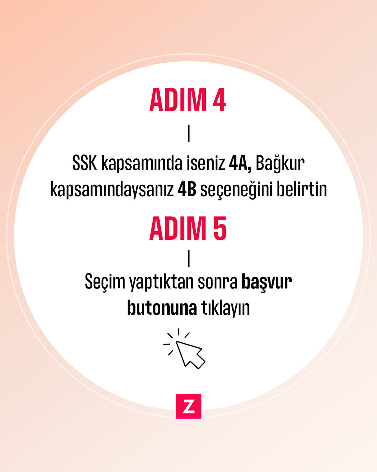 -SSK kapsamında iseniz  4A, Bağkur kapsamındaysanız  4B seçeneğini belirtin

 -Seçim yaptıktan sonra başvur butonu tıklayın