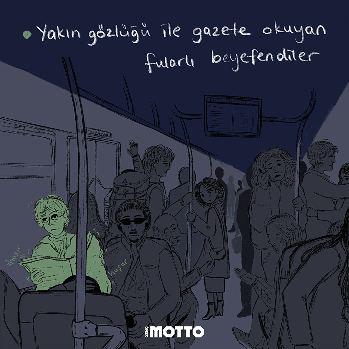 Yakın gözlüğü ile gazete okuyan fularlı beyefendiler