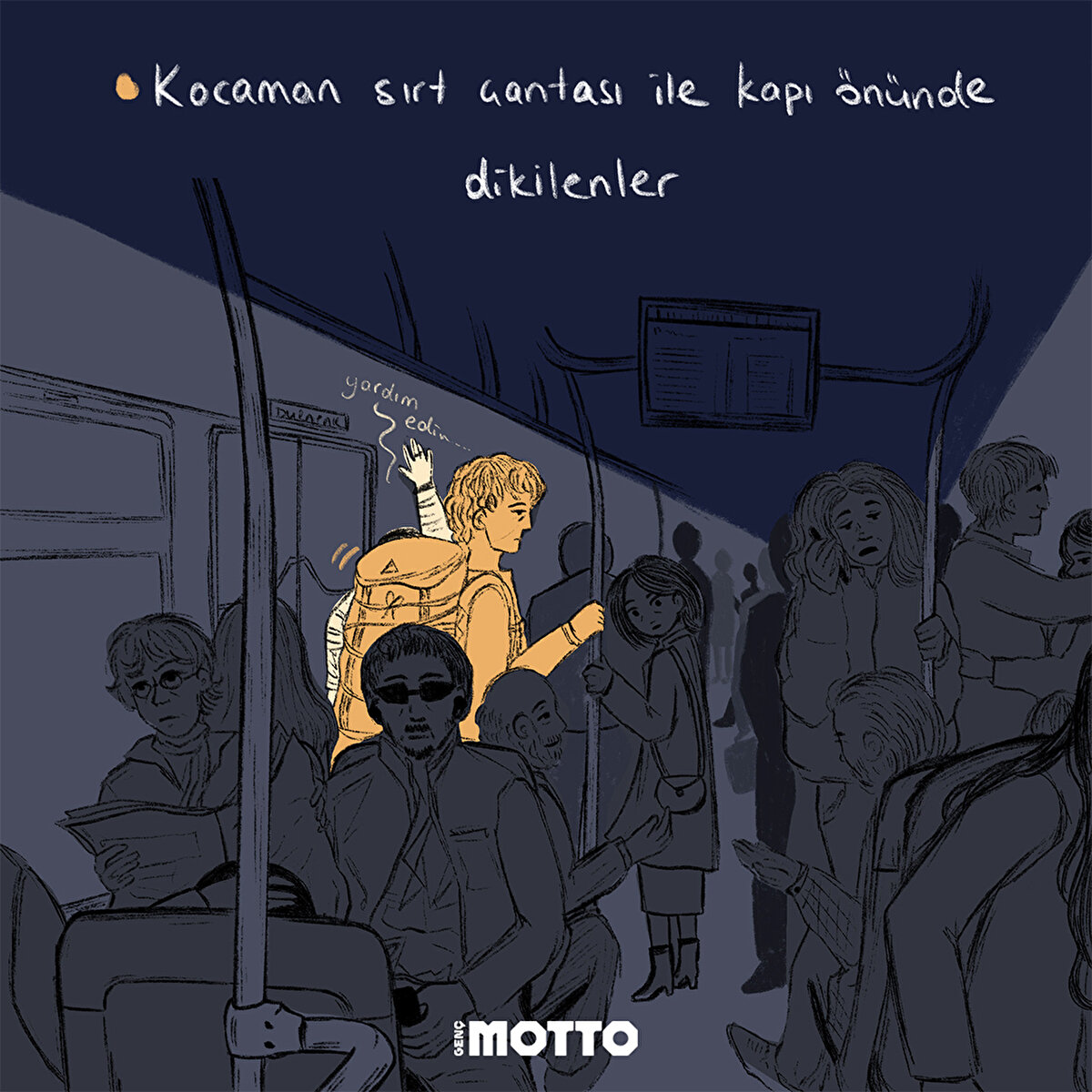 Kocaman sırt çantası ile kapı önünde dikilenler 