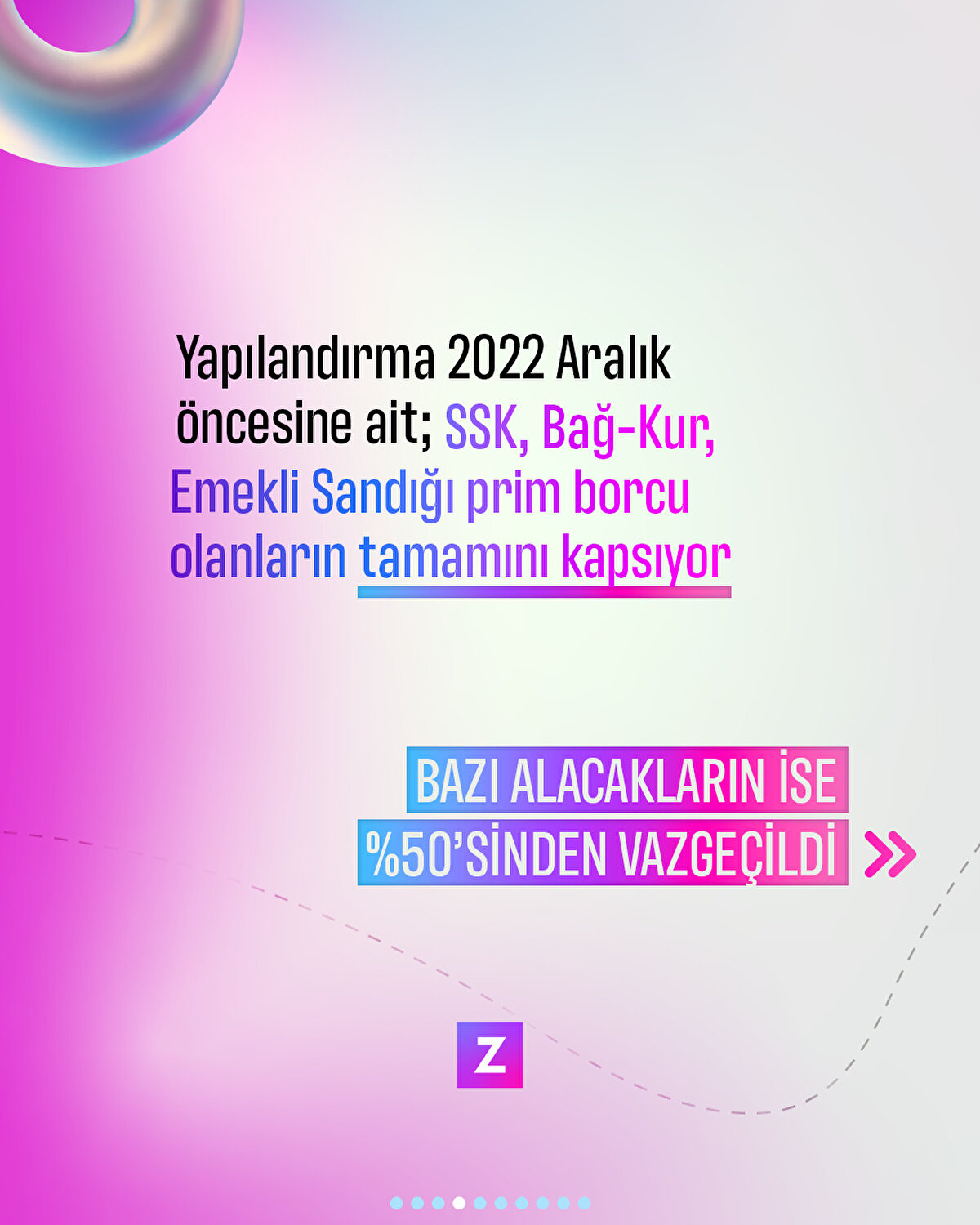 Bazı alacakların ise %50’sinden vazgeçildi. Yapılandırma 2022 yılı Aralık ay öncesine ait; SSK, Bağ-Kur, Emekli Sandığı prim borcu olanların tamamını kapsıyor