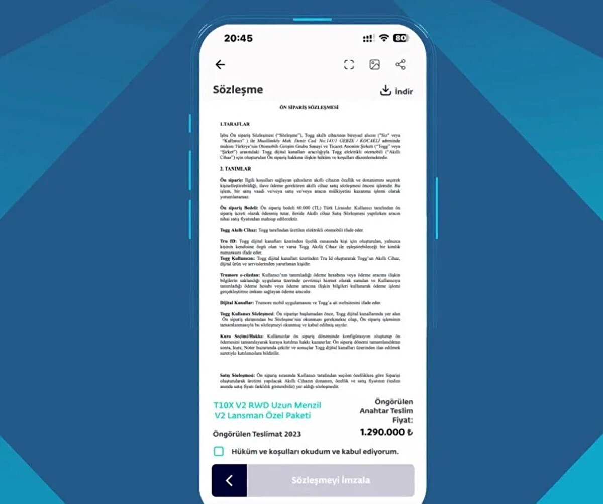 Ön sipariş sözleşmesini inceleyip onaylayanlar ise ödeme aşamasına geçecek.