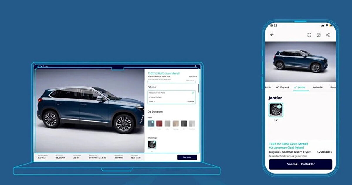 Kullanıcılar, seçtikleri versiyonun tasarımını, ‘Türkiye’nin Renkleri’yle 360 derece döndürerek inceleyip, dış renk seçeneğine karar verebilecek. Dilerlerse akıllı cihazın bulunduğu ortamı değiştirerek beğendikleri dış rengin T10X üzerinde güneşli bir havada nasıl göründüğünü de görebilecek.