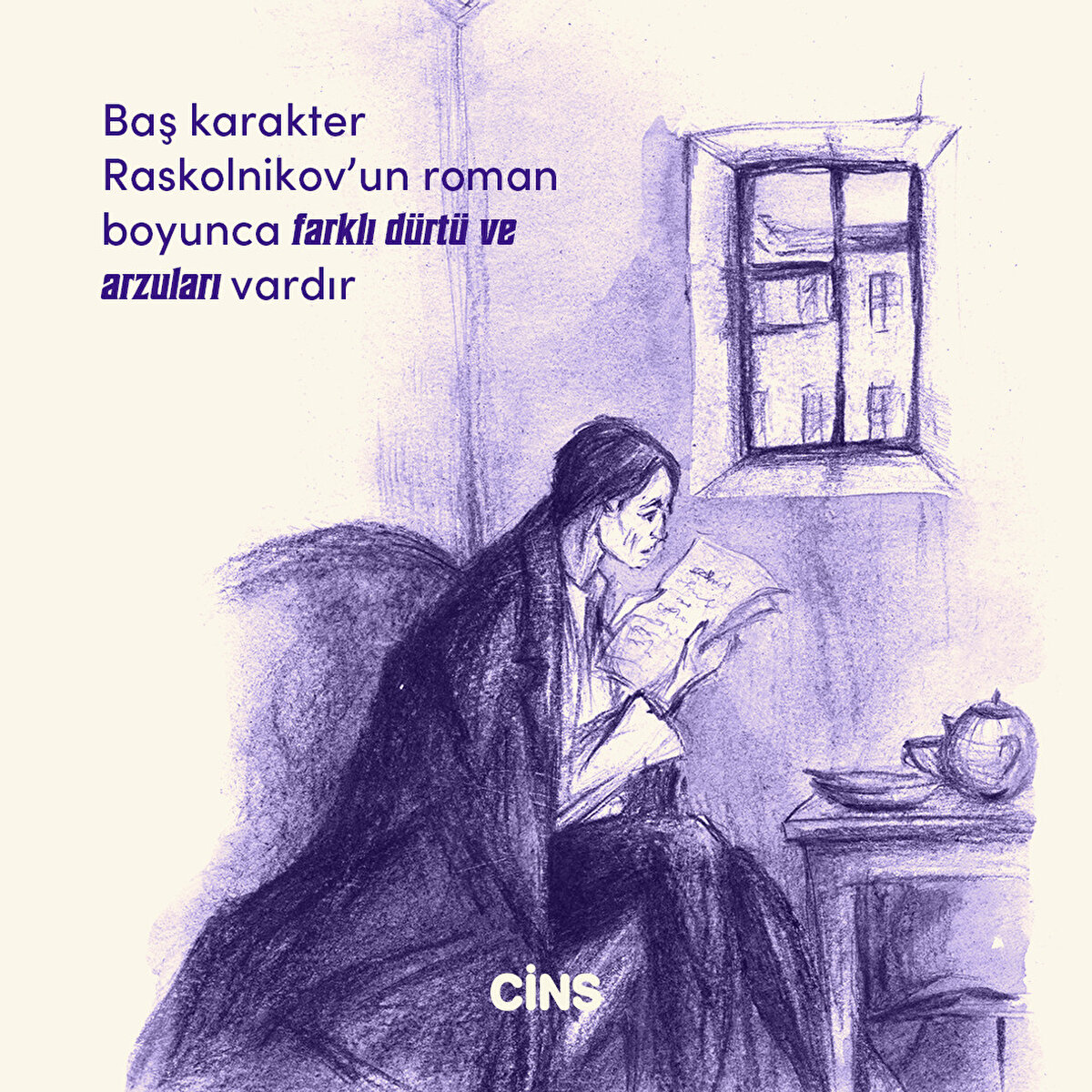 Baş karakter Raskolnikov’un roman boyunca farklı dürtü ve arzuları vardır