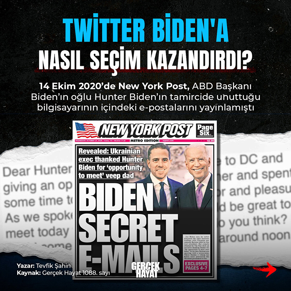 14 Ekim 2020’de New York Post, ABD Başkanı Biden’ın oğlu Hunter Biden’ın tamircide unuttuğu bilgisayarının içindeki e-postalarını yayınlamıştı