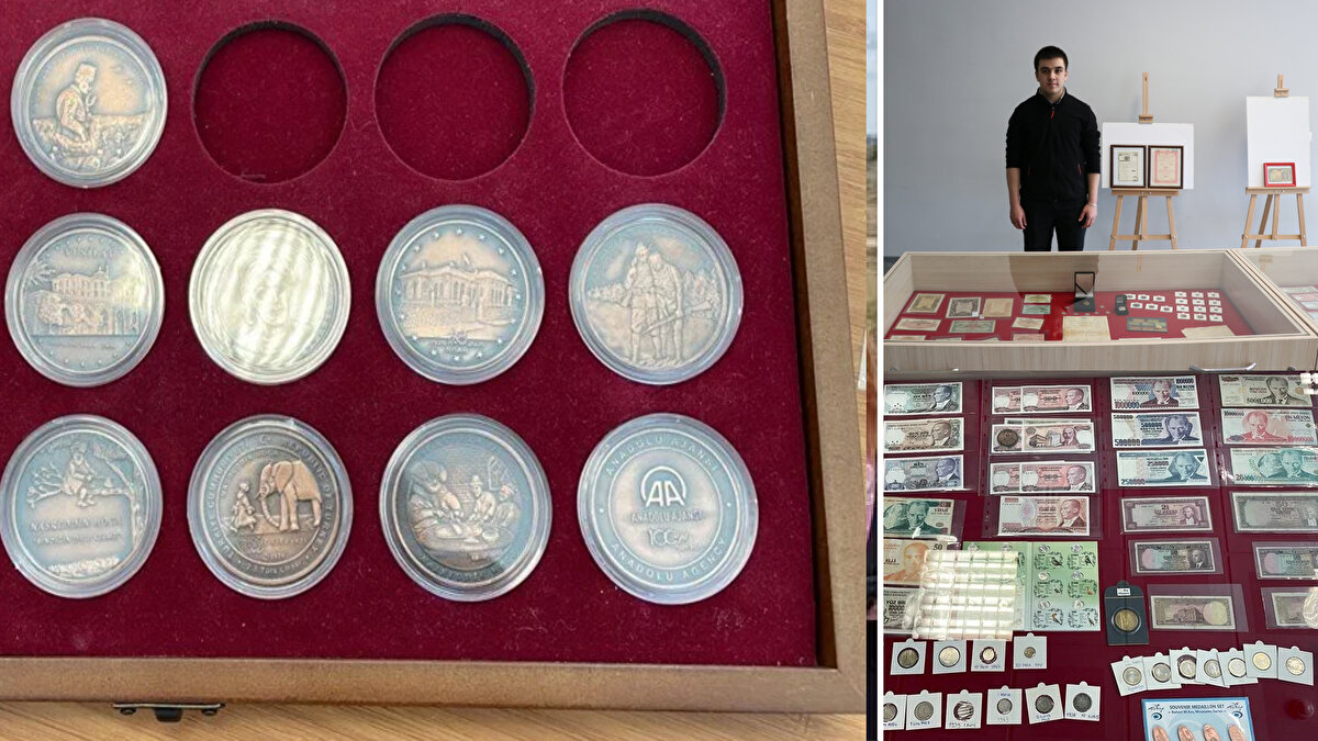 Karabük Mesleki ve Teknik Anadolu Lisesi 11. sınıf öğrencisi Gündüz, gazetecilere, ailesinin desteğiyle 5 yıldır para koleksiyonu yaptığını söyledi.