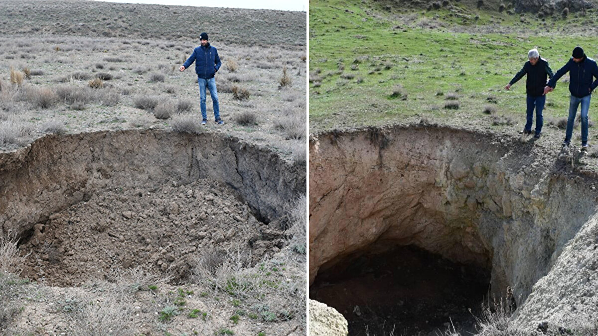 Yeni Karahisar Mahallesi Hamurkesen mevkisinde, 6 Şubat'taki Kahramanmaraş merkezli depremlerden sonra en büyüğünün çapı 10, derinliği ise 5 metreyi bulan 4 obruk oluştu.<br><br>