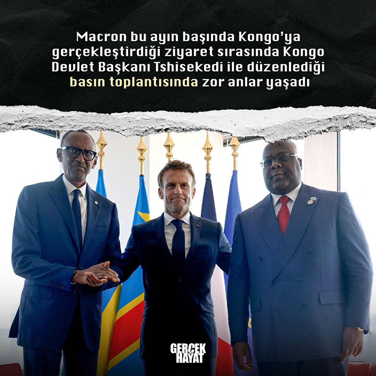 Macron, Kongo Devlet Başkanı Tshisekedi ile düzenlediği basın toplantısında zor anlar yaşadı