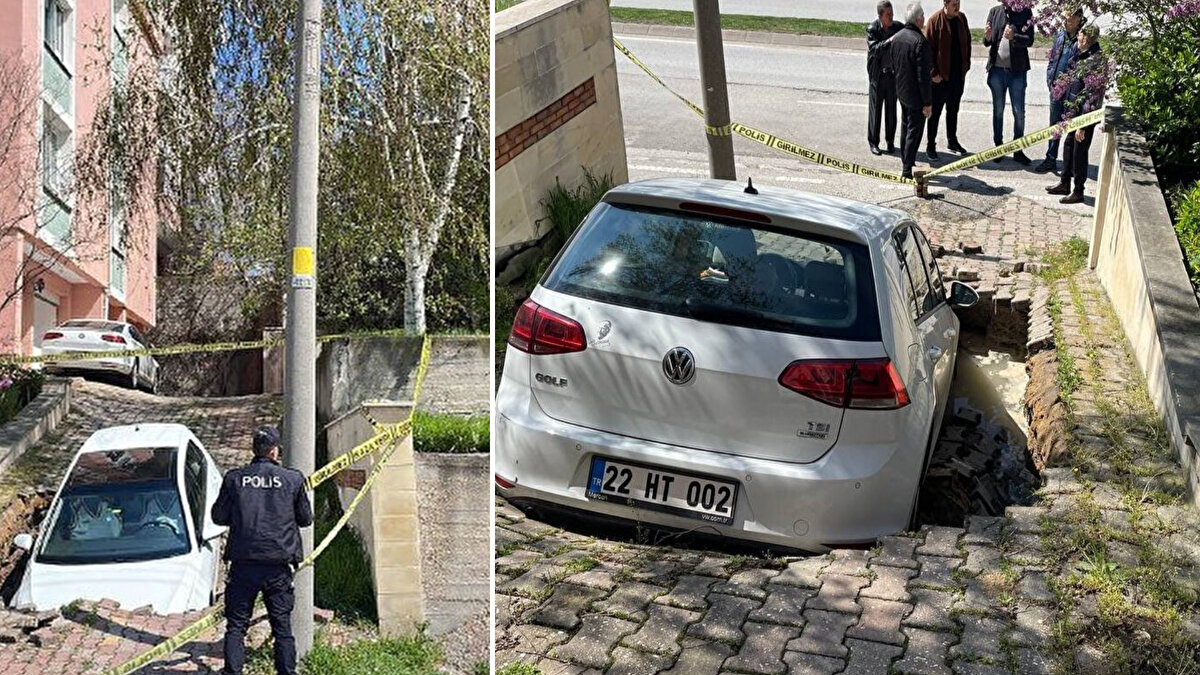 Fatih Mahallesi İbrahim Ay Caddesi’nde yaşayan emekli albay Mustafa Türkselçi’nin kullandığı 22 HT 002 plakalı otomobil, siteden çıktıktan sonra yolda aniden çökme meydana geldi. 