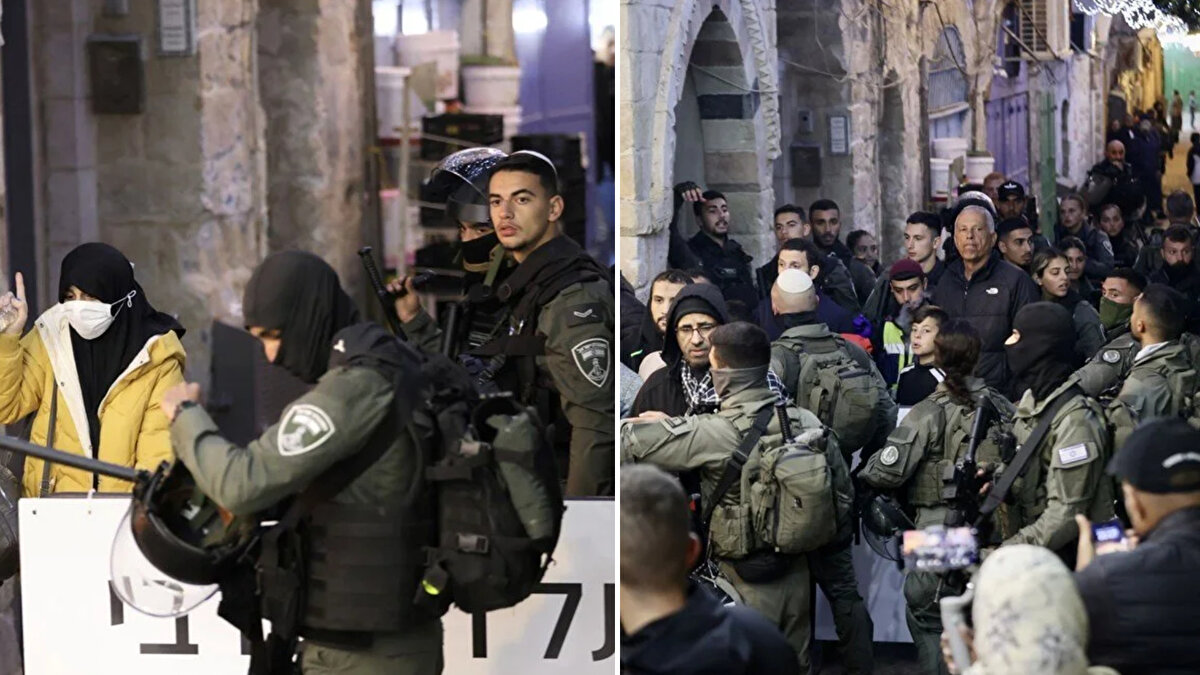 İsrail polisi, teravih namazının son vakitlerine doğru Mescid-i Aksa'nın avlusuna baskın düzenleyerek Kıble Mescidi etrafında konuşlanmaya başladı.<br><br>