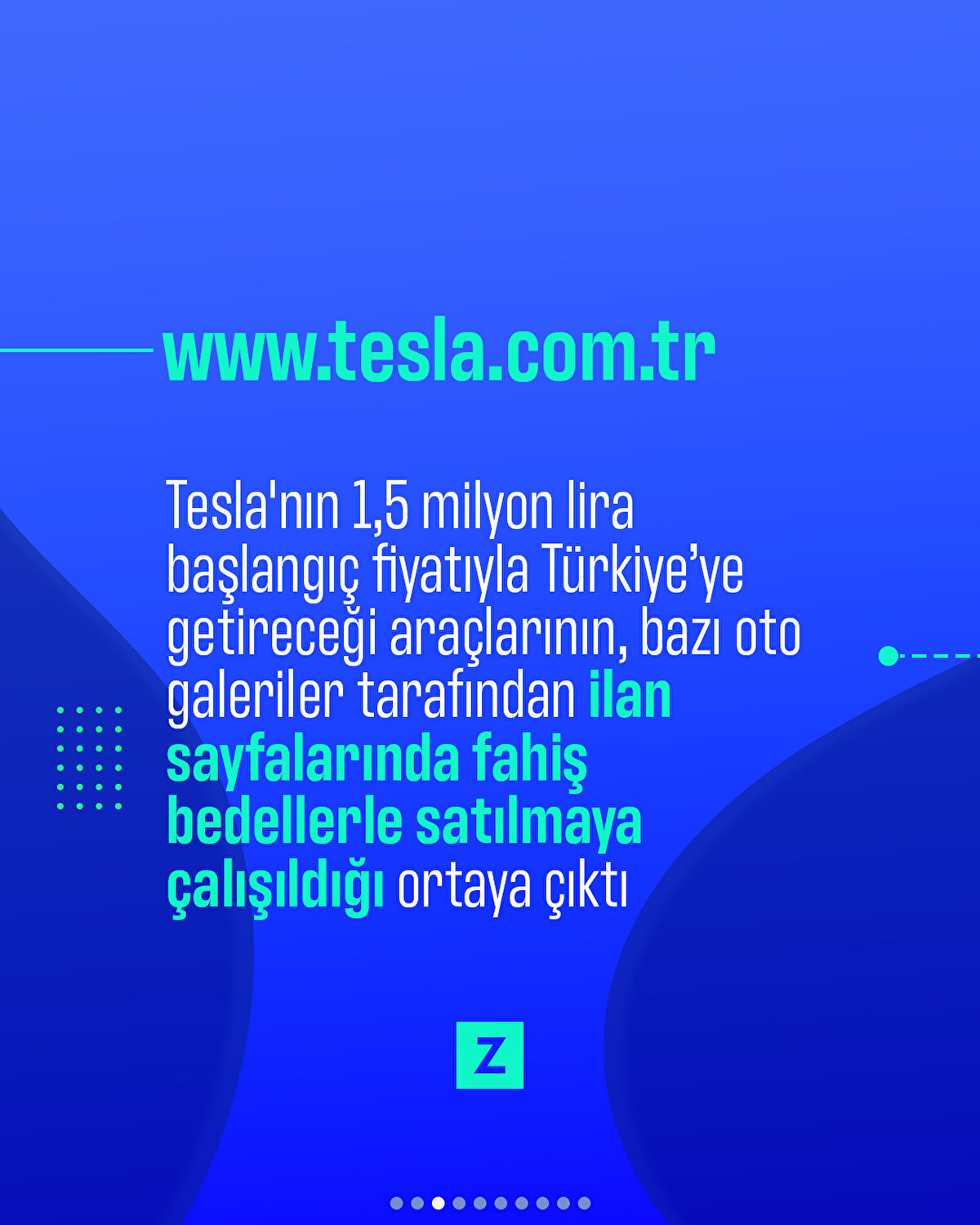 Tesla'nın 1,5 milyon lira başlangıç fiyatıyla Türkiye’ye getireceği araçlarının, bazı  oto galeriler tarafından ilan sayfalarında fahiş bedellerle satılmaya çalışıldığı ortaya çıktı