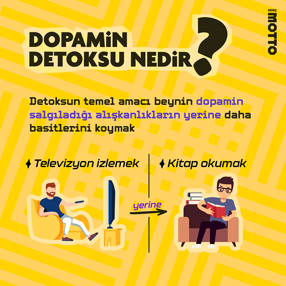 DOPAMİN DETOKSU NEDİR?Detoksun temel amacı beynin dopamin salgıladığı alışkanlıkların yerine daha basitlerini koymak 