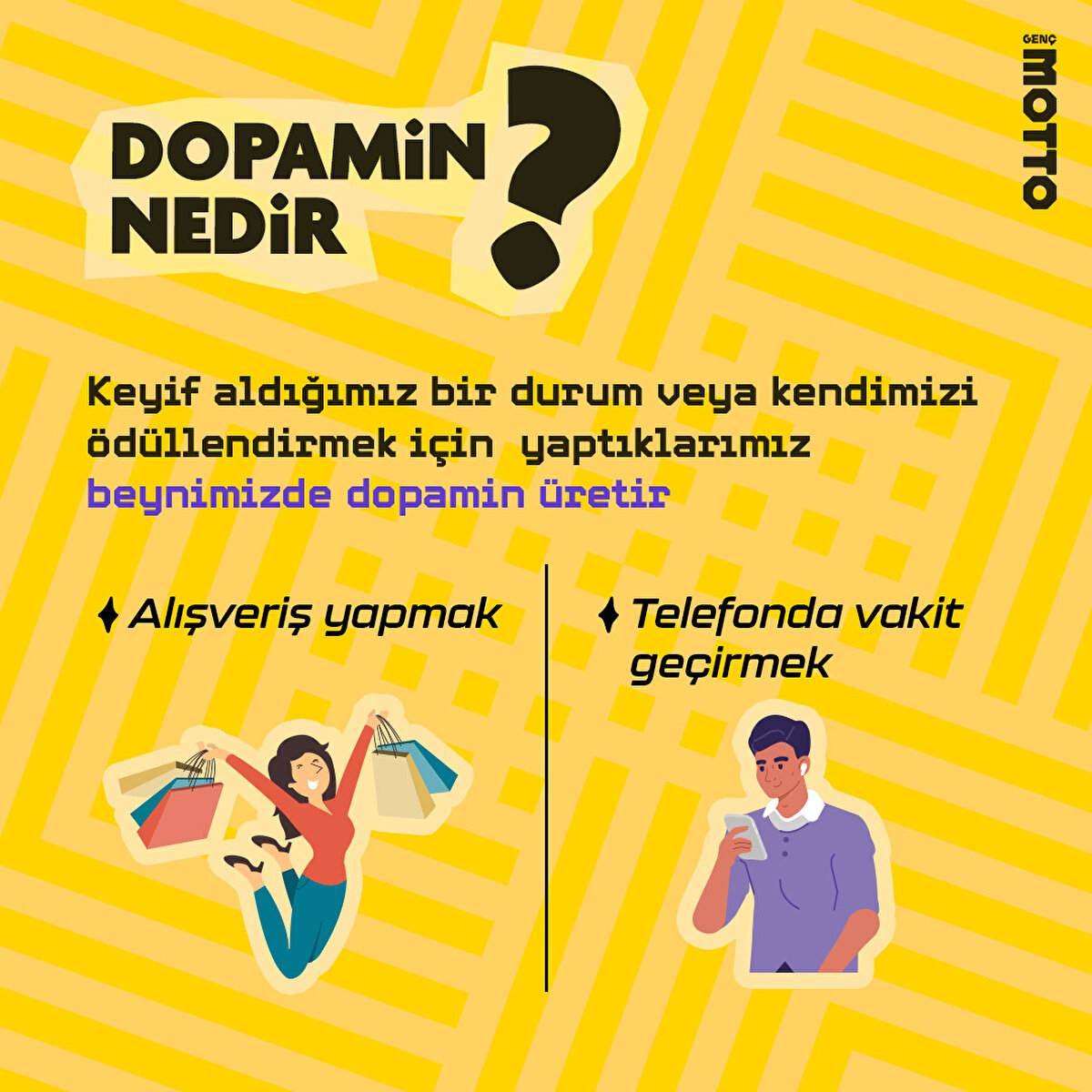 DOPAMİN NEDİR?Keyif aldığımız bir durum veya kendimizi &#246;d&#252;llendirmek i&#231;in  yaptıklarımız  beynimizde dopamin &#252;retir