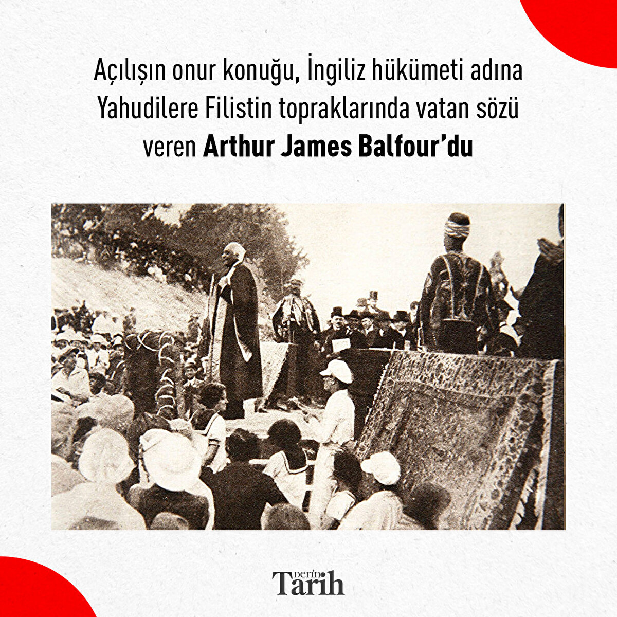 Açılışın onur konuğu, İngiliz hükümeti adına Yahudilere Filistin topraklarında vatan sözü veren Arthur James Balfour’du