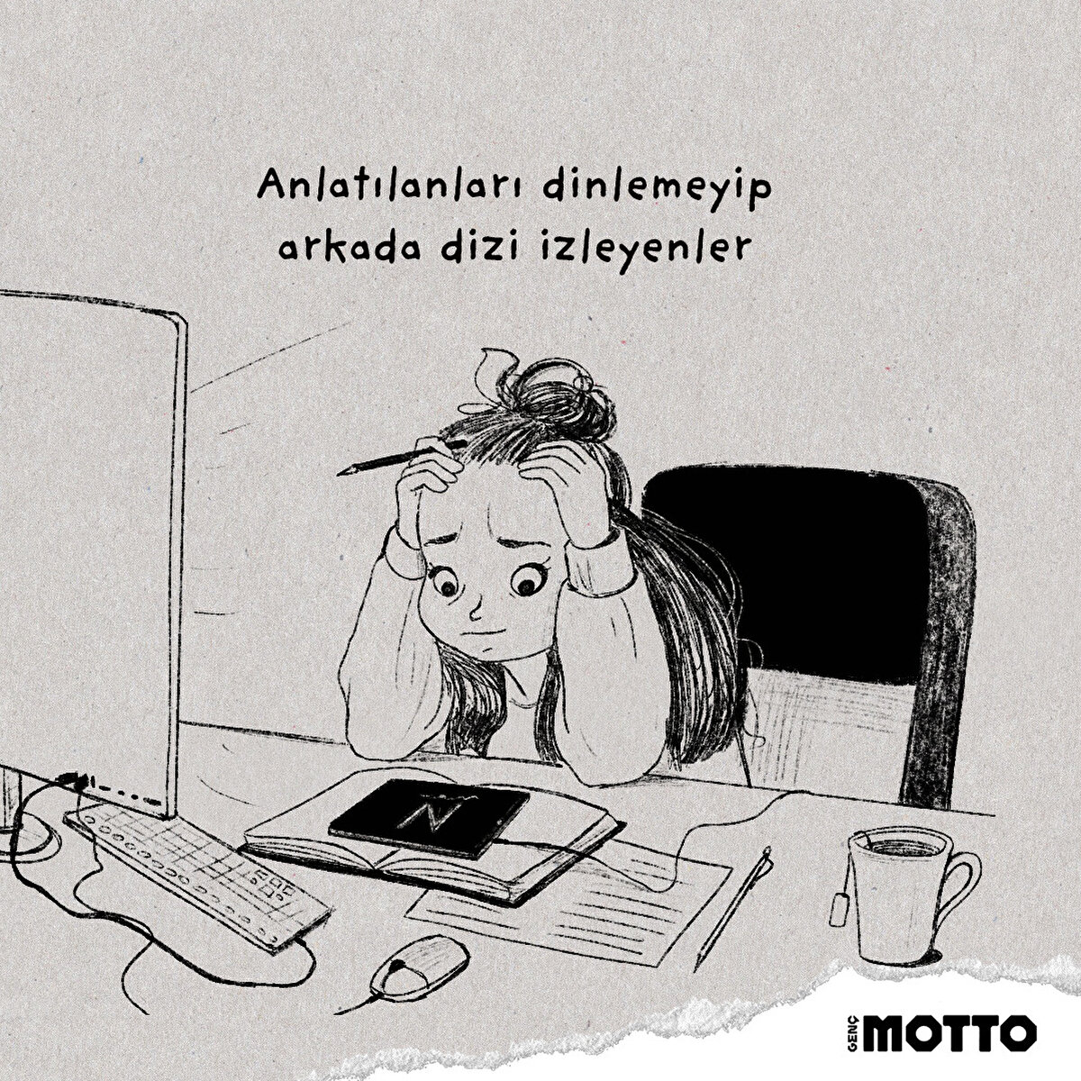 Anlatılanları dinlemeyip arkada dizi izleyenler 