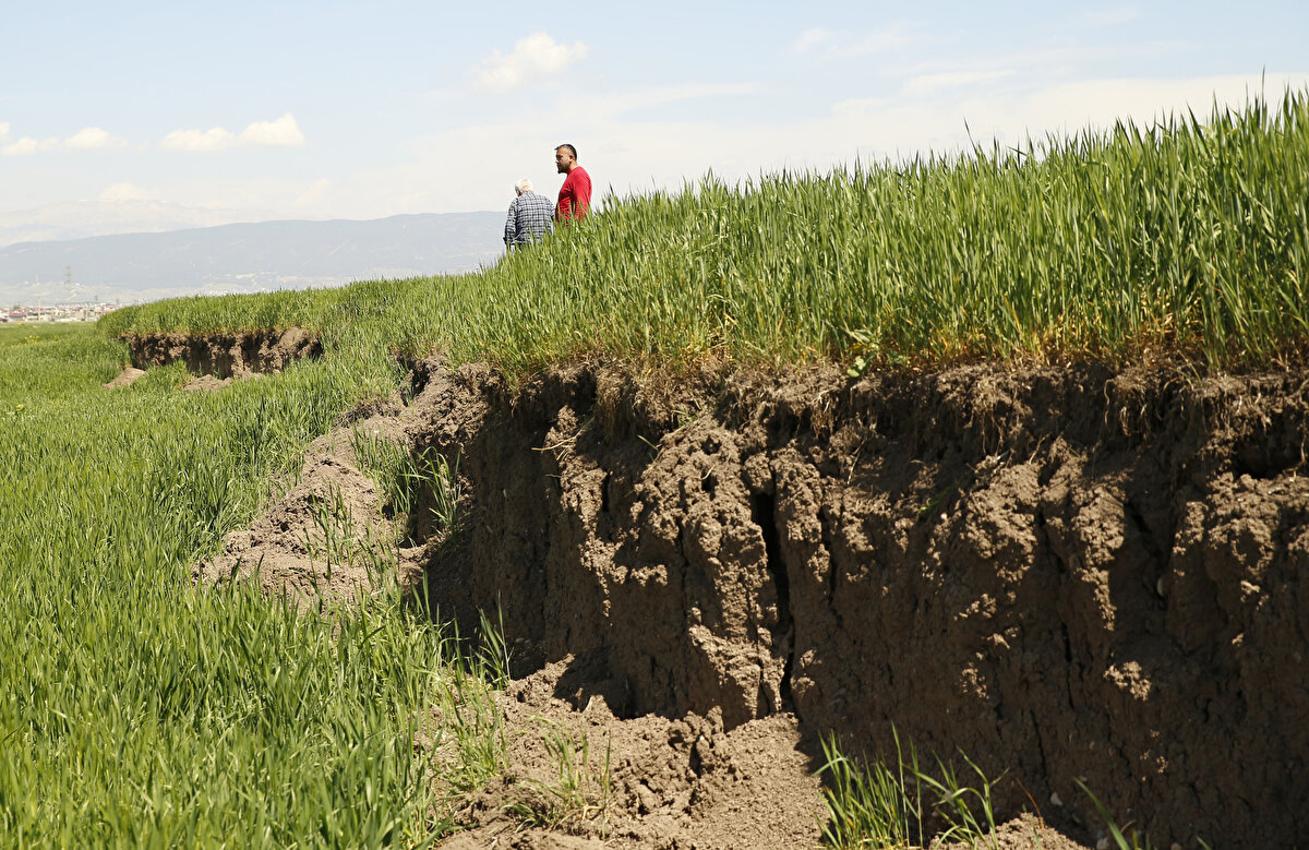 Çiftçiler, tarlalarda oluşan çökme ve yükselme nedeniyle sulama ve traktörle ilaçlama yaparken zorlanıyor.<br><br>
