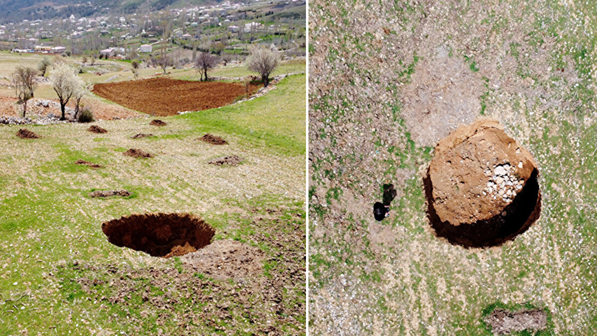 Büyüklüğü ve çevreye verdiği hasarları gün geçtikçe daha da ortaya çıkan depremin, mahallede yerleşim yerine yakın tarım arazisinde de obruk oluşturduğu görüldü.