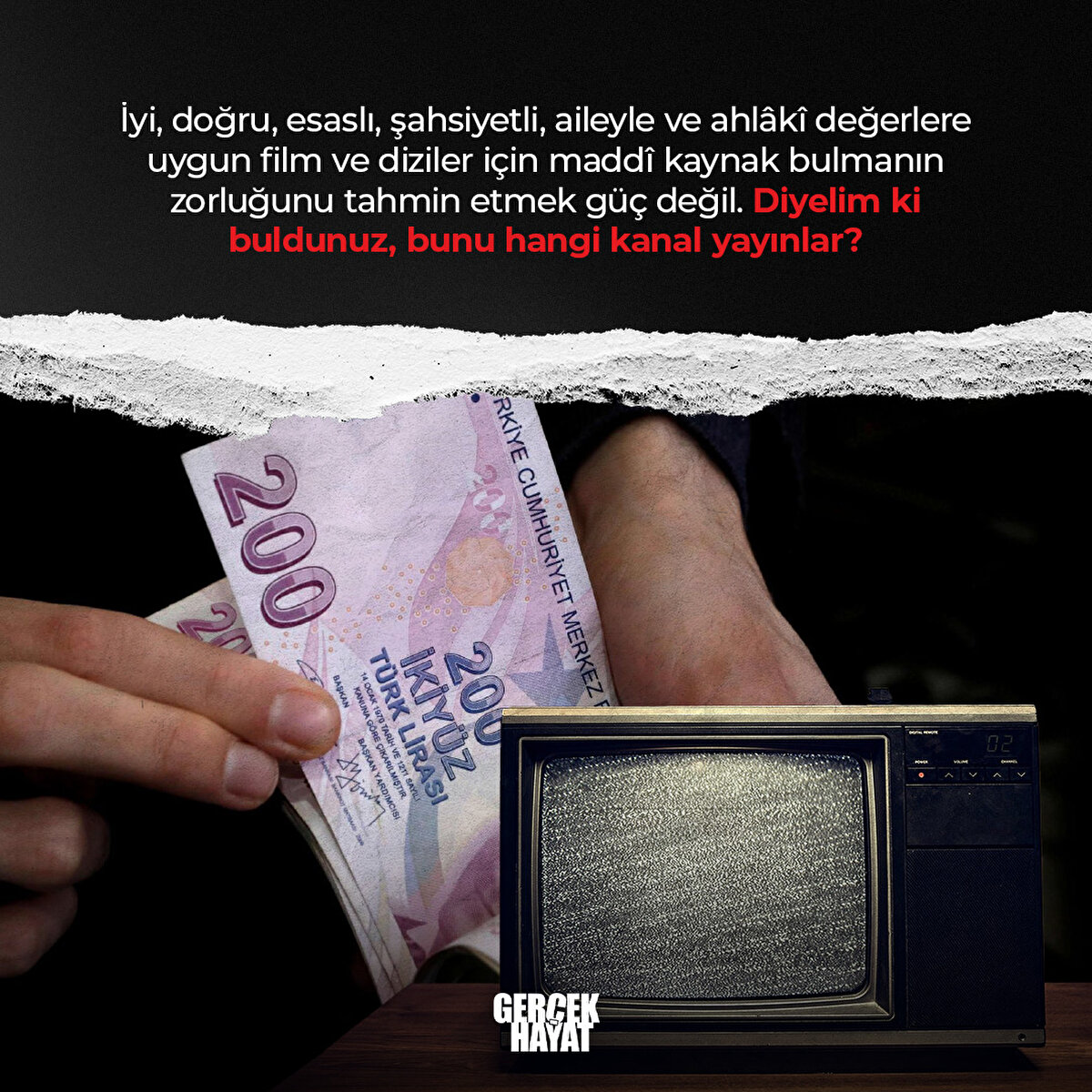 ahlâkî değerlere uygun film ve diziler için maddî kaynak bulmanın zorluğunu tahmin etmek güç değil