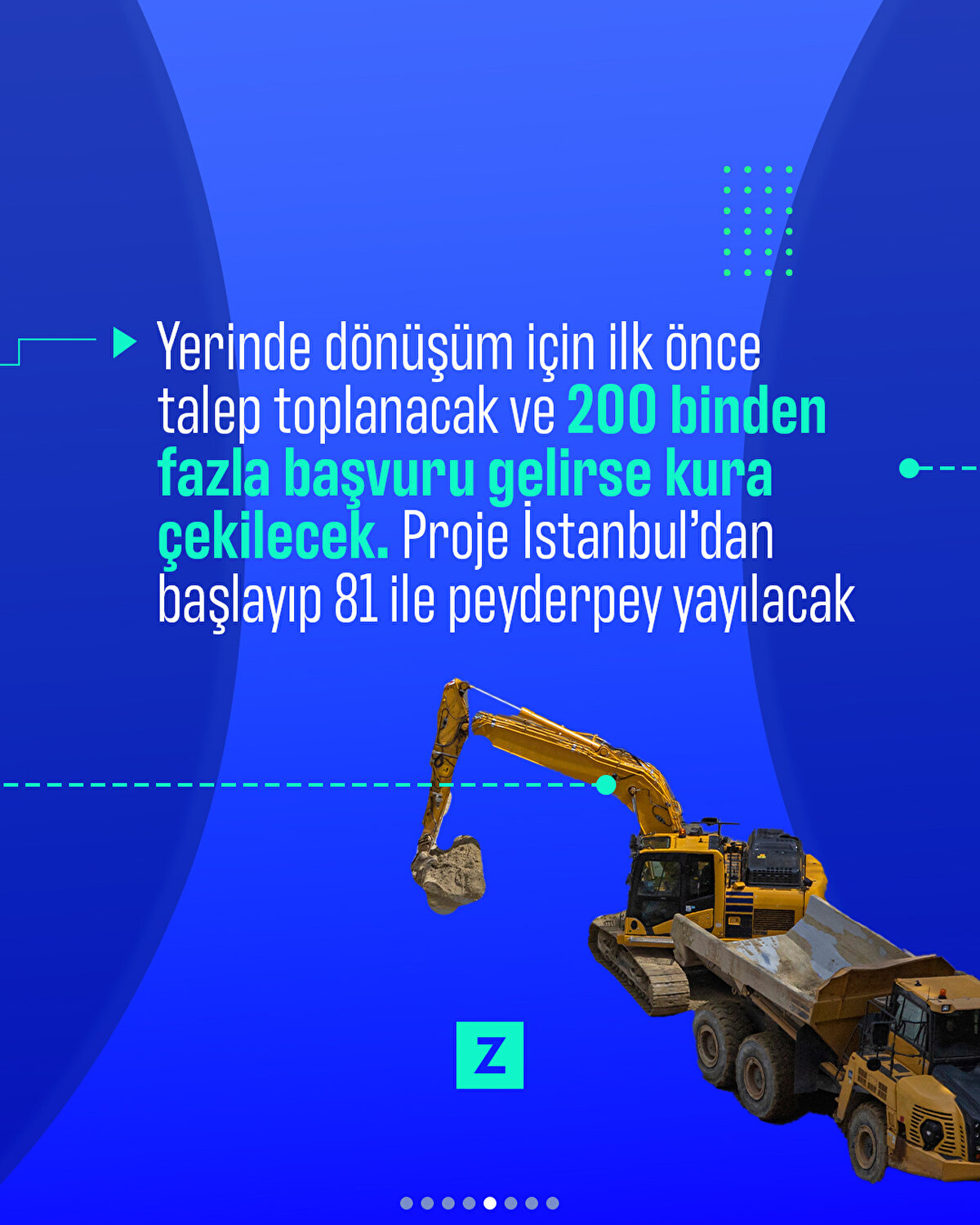 Yerinde dönüşüm için ilk önce talep toplanacak ve 200 binden fazla başvuru gelirse kura çekilecek. Proje İstanbul’dan başlayıp 81 ile peyderpey yayılacak