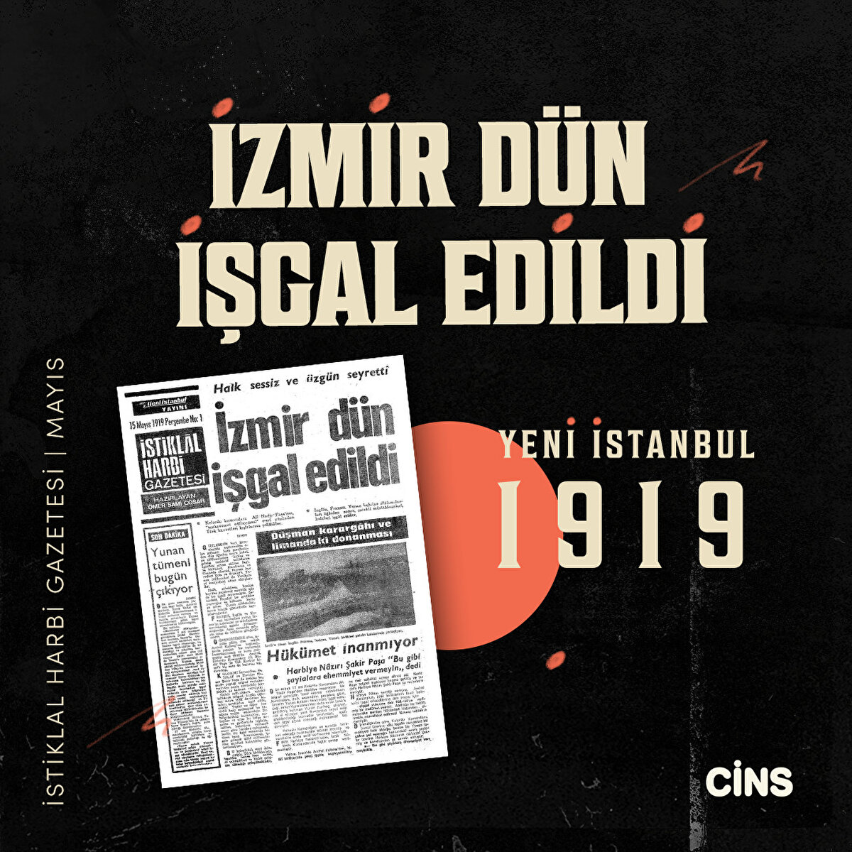 İzmir dün işgal edildi
1919, Yeni İstanbul 