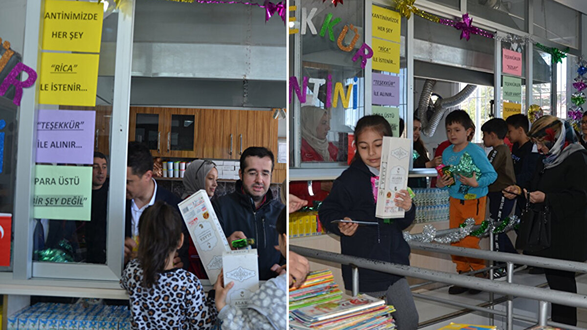 Kahramanmaraş'ın Elbistan ilçesindeki Afşin-Elbistan Linyitleri (AEL) İlkokulunda öğrencilere, kantinden istedikleri ürünler ücretsiz veriliyor.