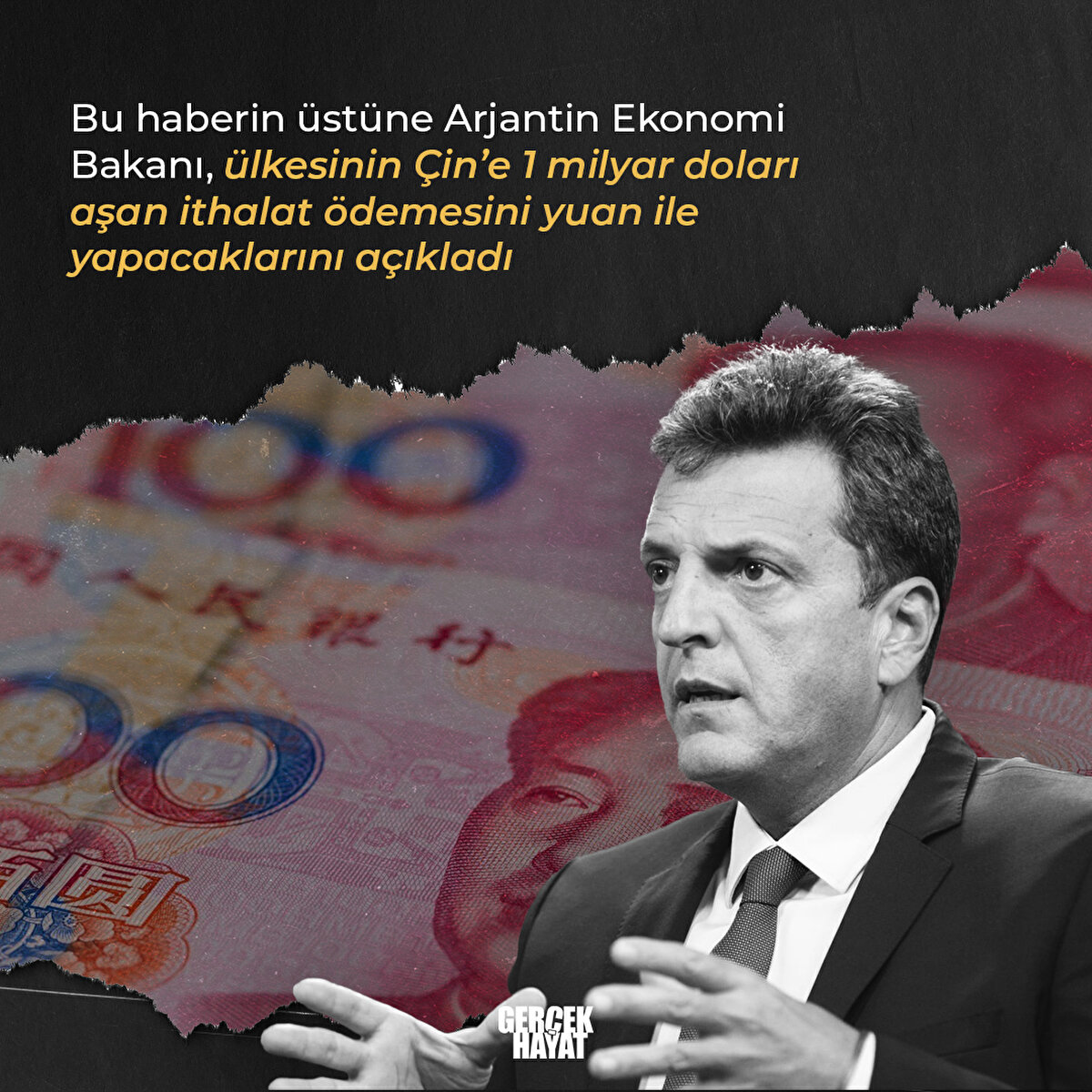 Arjantin Ekonomi Bakanı, ülkesinin Çin’e 1 milyar doları aşan ithalat ödemesini yuan ile yapacaklarını açıkladı