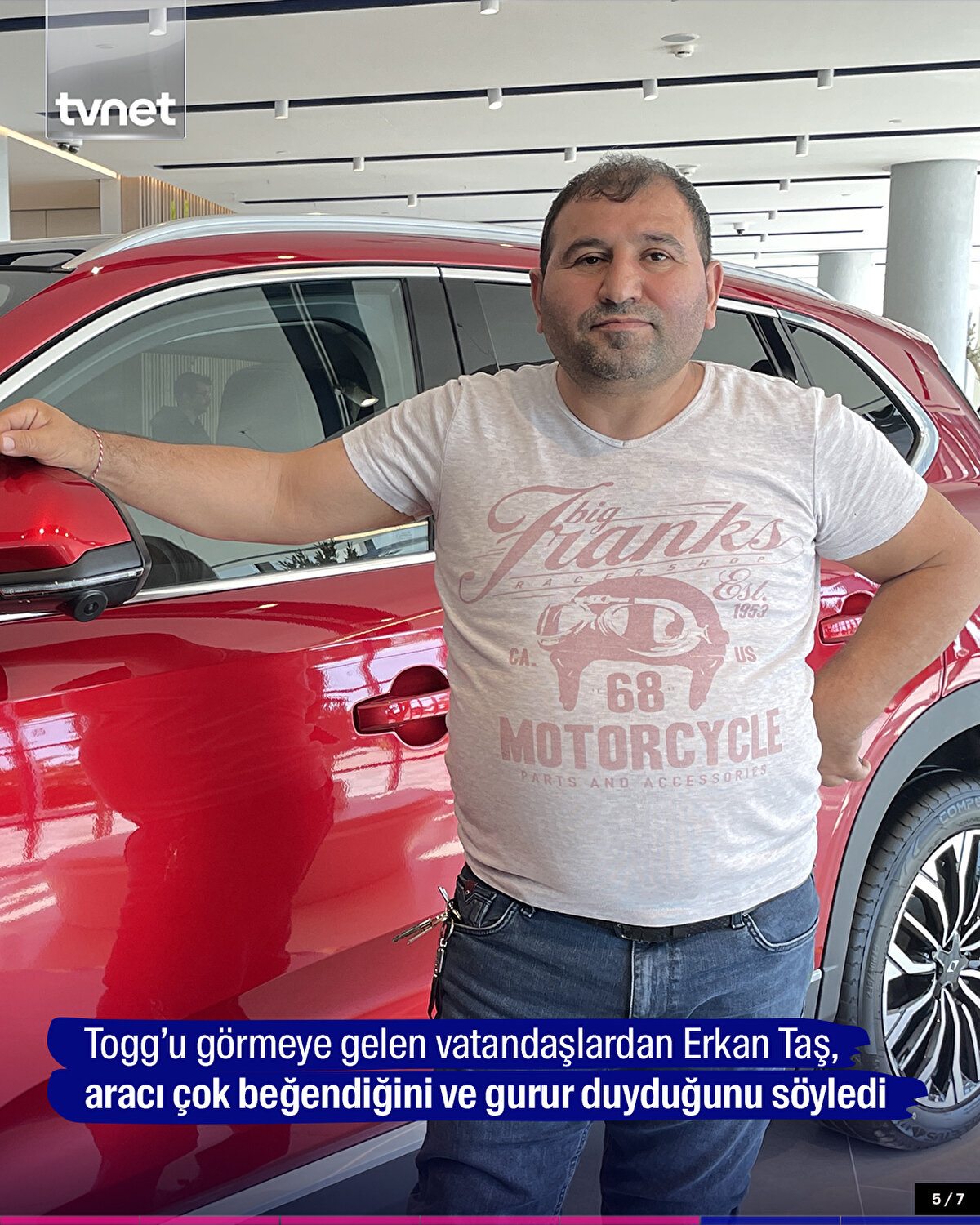 Togg’u görmeye gelen vatandaşlardan Erkan Taş, aracı çok beğendiğini ve gurur duyduğunu söyledi