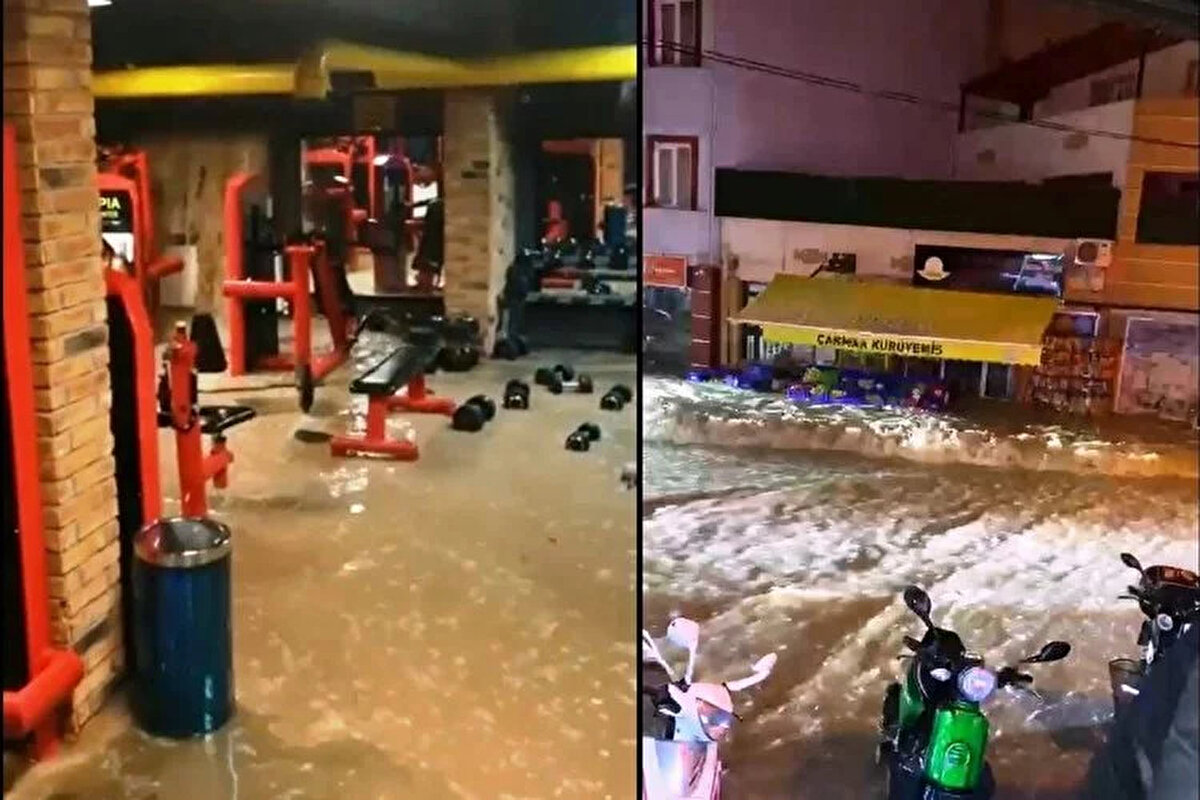 Balıkesir'de gece saatlerinde şiddetini artıran sağanak ve dolu yağışı nedeniyle cadde ve sokaklarda su baskınları oldu.