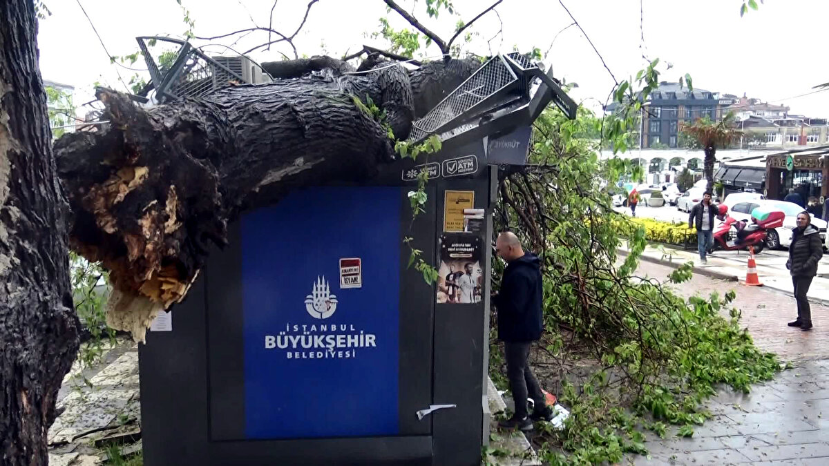 Ağacın kırıldığı bölgede park edilen bir otomobil de küçük çizikler dışında hasar görmedi.