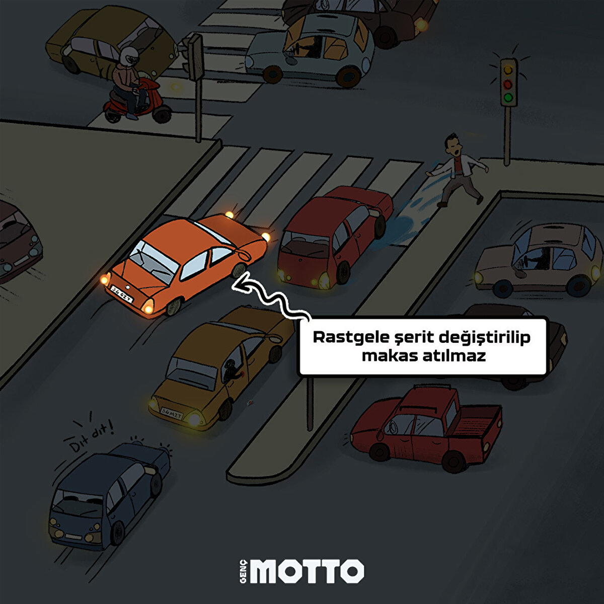 Rastgele şerit değiştirilip makas atılmaz 