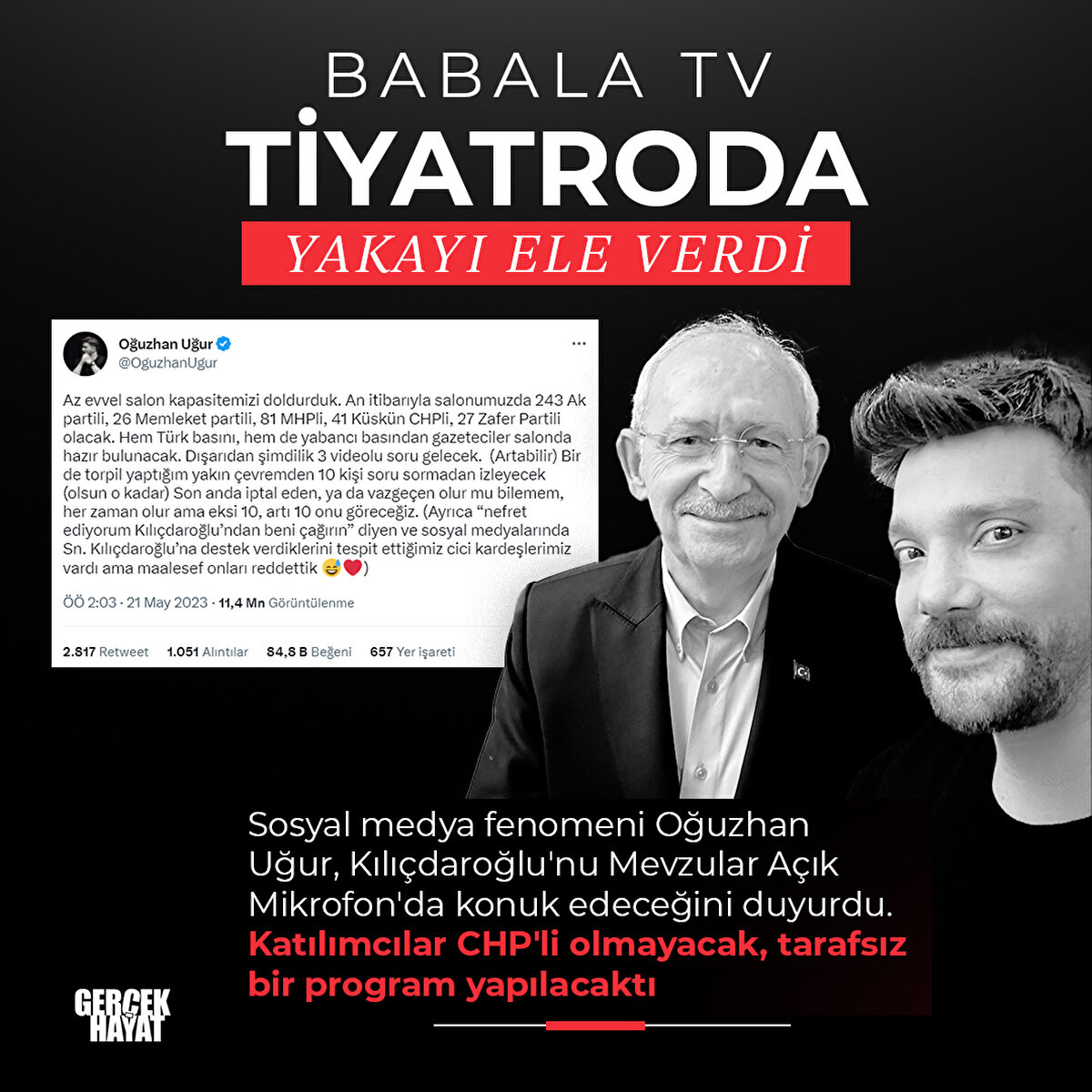 Oğuzhan Uğur, Kılıçdaroğlu'nu Mevzular Açık Mikrofon'da konuk edeceğini duyurdu