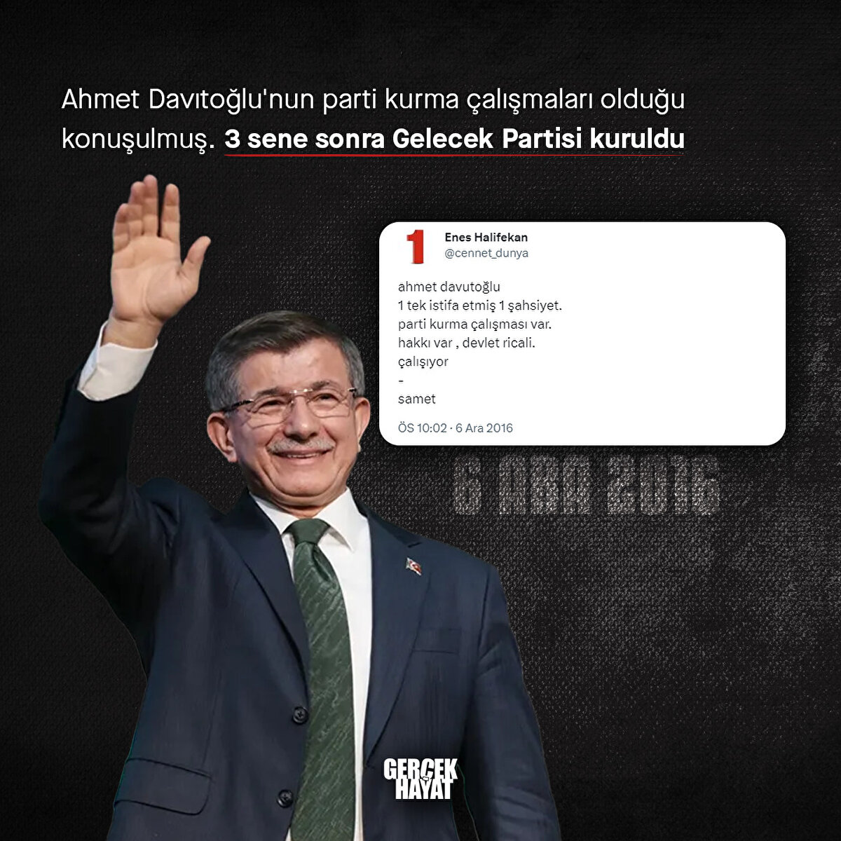 Gelecek Partisi kurulmadan 3 yıl önce Ahmet Davıtoğlu'nun parti kurma çalışmaları olduğu konuşuldu