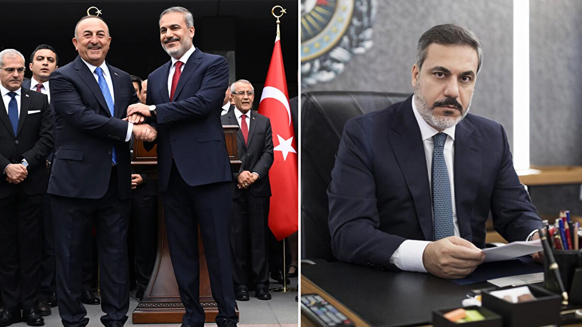 Dışişleri Bakanlığı'nda düzenlenen devir teslim töreninde Hakan Fidan ile Mevlüt Çavuşoğlu kameralar karşısında açıklamalarda bulundu.<br><br>
