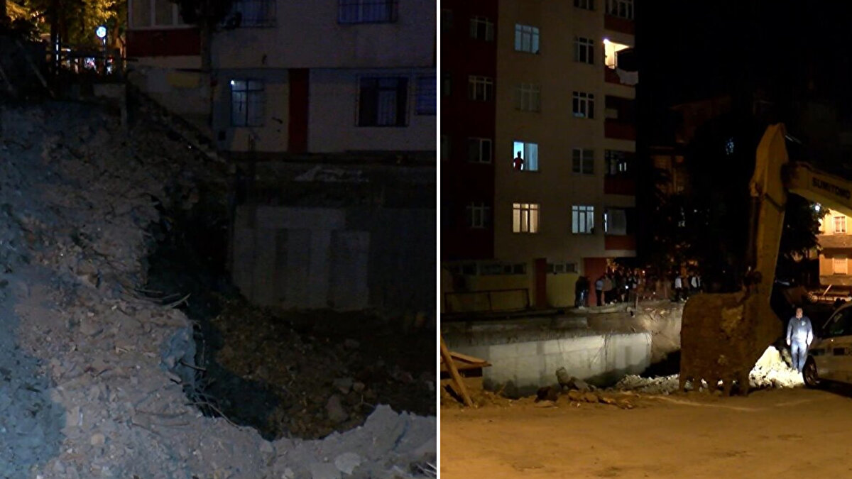Merkez Mahallesi 675 Sokak'ta inşaat alanında henüz bilinmeyen nedenle toprak kayması meydana geldi.<br>