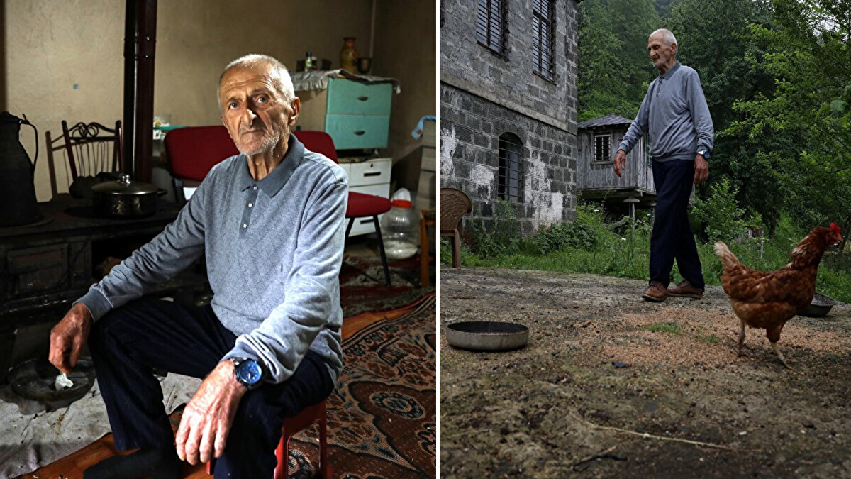 Vakfıkebir ilçesinde, emekli İsmail Hacıfettahoğlu, 3 yıl önce dünyayı etkileyen koronavirüse karşı, izole yaşam için Fethiye köyündeki evine yerleşti.