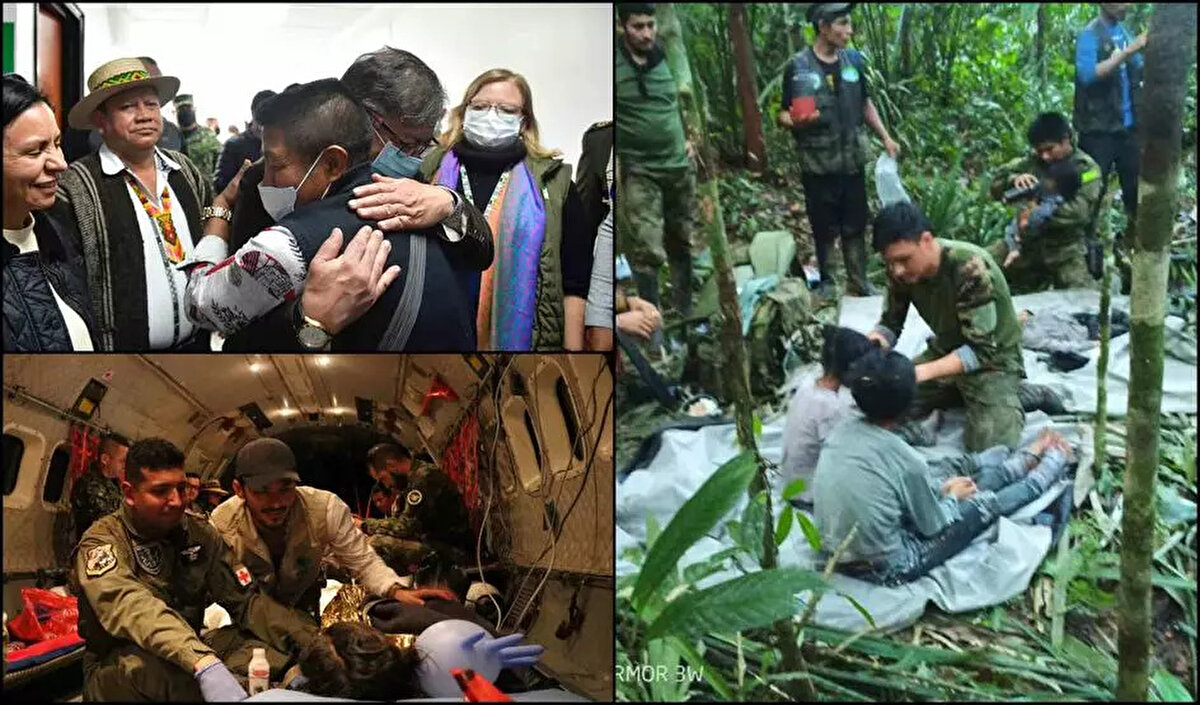 Çocuklar bulunduğunda yaklaşık 300 kilometrekarelik bir alanda, 150 asker ve yerli kabile üyelerinden 200 kadar gönüllü arama çalışması yapıyordu. Komutan Sanches arama çalışmalarını "Bu samanlıkta iğne aramak değil, kocaman bir halıda küçücük bir pire aramak gibi bir çaba" olarak niteledi. Çalışmalar geçen Cuma gecesi, arama kurtarma köpeklerinin çocukları bulmasıyla mutlu sona ulaştı. Kolombiya ordusu çocukların sık ağaçların arasından alınıp kurtarılma görüntülerini yayınladı. Çocuklar sağlık kontrolü için başkent Bogota'daki bir hastaneye götürüldü. Çocukların büyükannesi "Umudumu hiçbir zaman kaybetmedim, Başkan Petro'ya ve ülkemin insanlarına bu zorluklara katlandıkları için çok teşekkür ediyorum" dedi.<br><br>"ONLAR ARTIK TÜM KOLOMBİYA'NIN ÇOCUKLARI"<br><br>Devlet Başkanı Petro da hem ordu, hem de gönüllülerin çabalarını överek, "Bilginin buluşması: yerliler ve ordu, barışa giden gerçek yol bu" dedi. Başkan Petro aynı zamanda çocukları ve doğayla ilişkilerini de tekdir etti, "Onlar ormanın çocukları ve artık tüm Kolombiya'nın çocukları" dedi. Çoğunluğu koyu Katolik olan Kolombiya'da çocukların kurtuluşu "mucize" olarak görülse de, yerli kabile uzmanı Alex Rufino, çocukların "doğayla olan ruhani bağları" sayesinde hayatta kaldıklarını söyledi. Rufino "Orman sadece ağaçlardan oluşan bir yer değil, aynı zamanda toplumların bağ hissettiği, öğrendiği ve birbirlerine yardım ettikleri, geçmiş zamanların enerjilerini barındıran bir yer. Anlaması güç, biliyorum ama bu olay, insanların dünyada ve bu bölgede var olan farklı hayat görüşlerini öğrenmeleri açısından da iyi bir fırsat" dedi.<br>