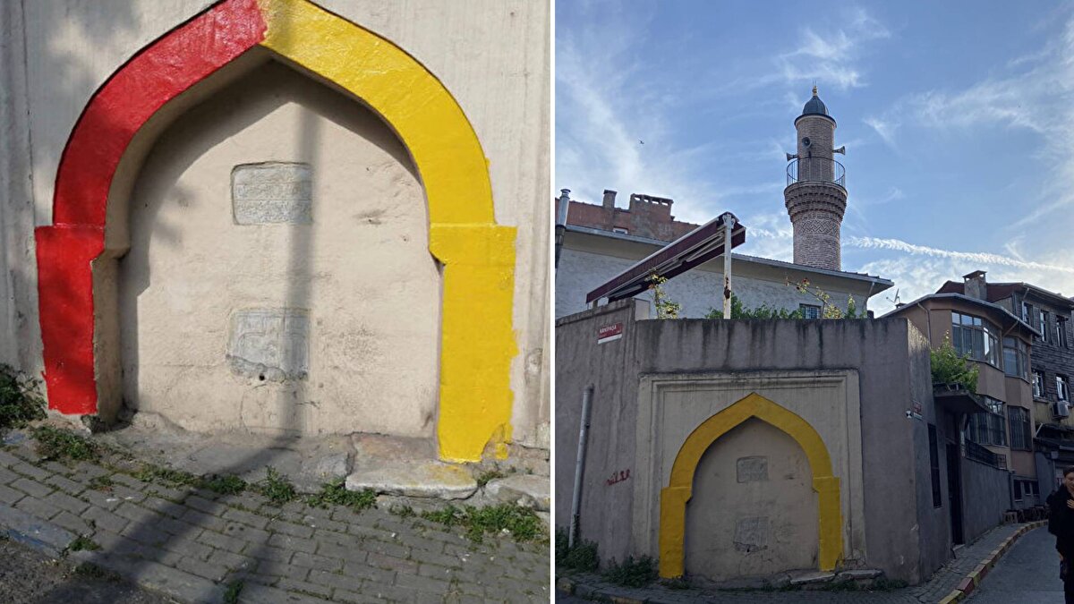 Unkapanı Mahallesi'nde bulunan ve Tersane Emini Sadrazam Salih Paşa tarafından yaptırılan 200 yıllık Salih Paşa Çeşmesi'nin bir bölümü sarı kırmızı renklere boyandı.