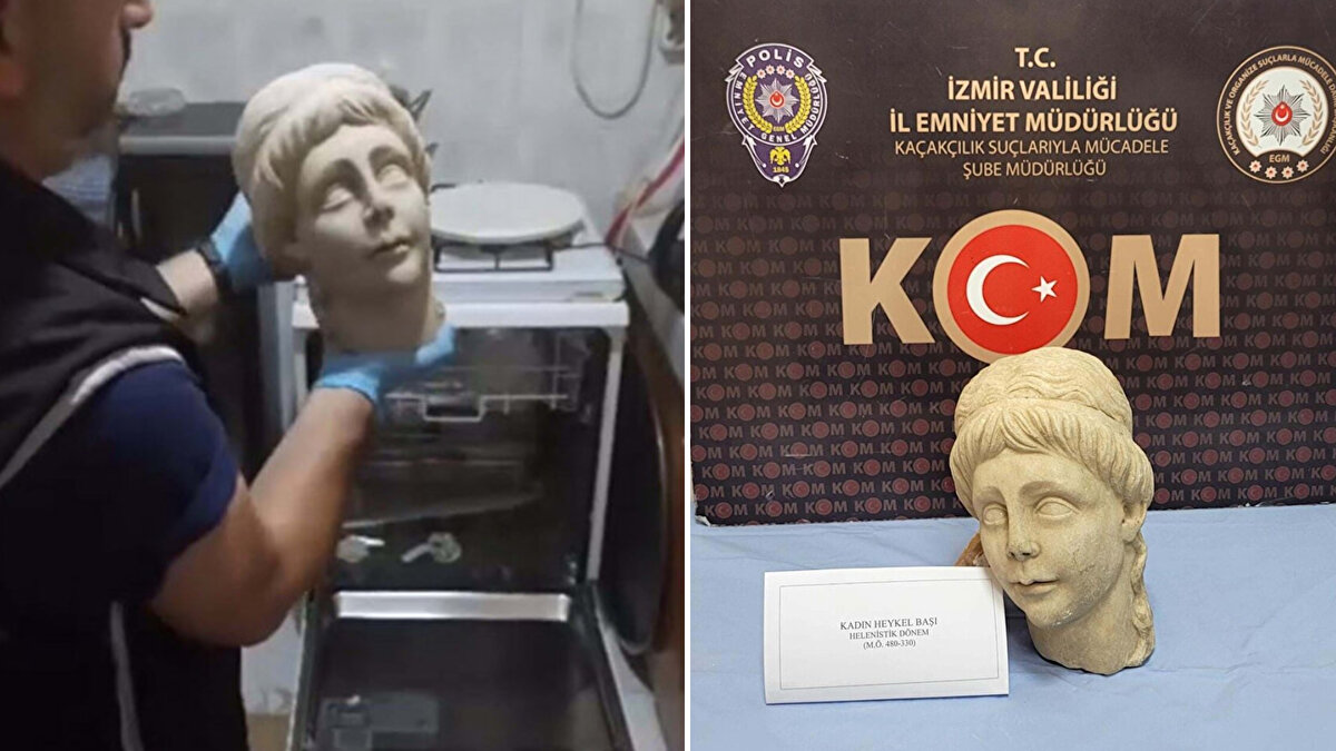 İzmir polisi, Helenistik döneme ait 2 bin yıllık kadın heykel başının yurt dışındaki müzayedelerde satılmak için Türkiye'den kaçırılacağı bilgisine ulaştı.<br><br>