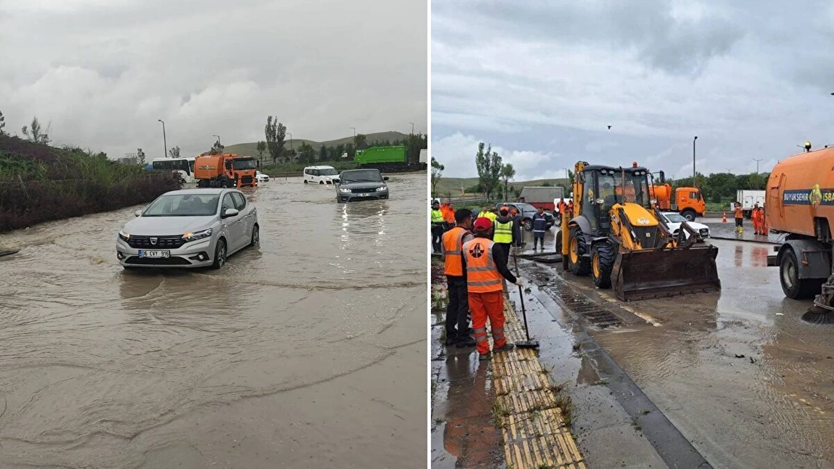 Ankara'da pek çok yerde su birikintileri oluştu.