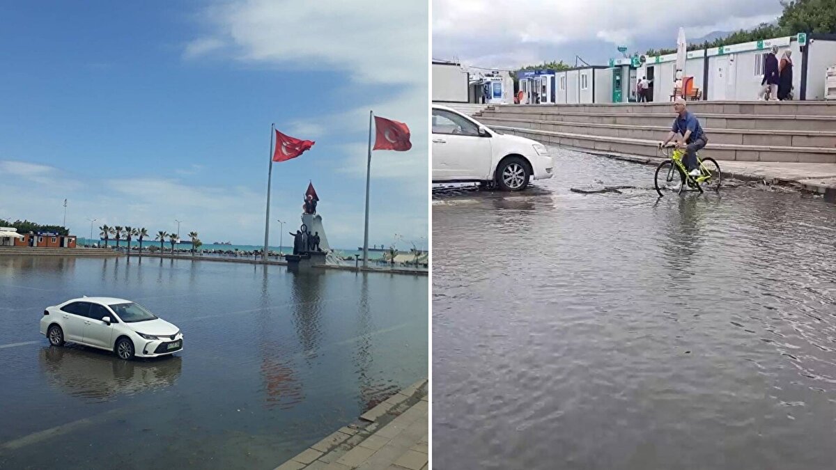 Kahramanmaraş merkezli 6 Şubat'taki iki depremin ilk gününde zeminde çökmeler oluşması sonucu denizden su baskınının yaşandığı Hatay'ın İskenderun ilçesinde, dün sabah saatlerinde başlayan lodos nedeniyle, kıyı şeridi yeniden su altında kaldı.